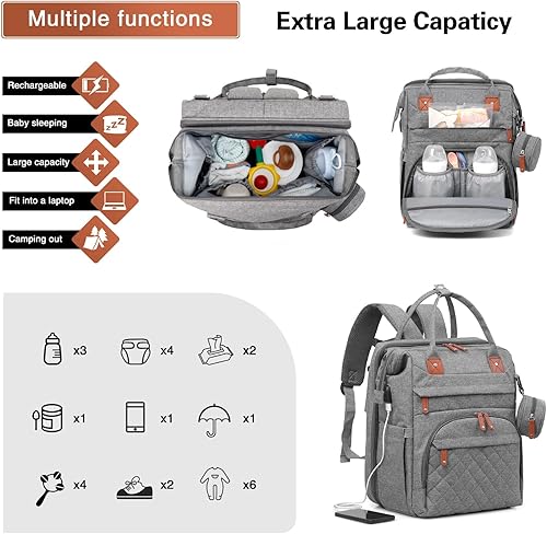 Miniatura 2 de Juego de mochila para pañales, Gris, Mochila para pañales