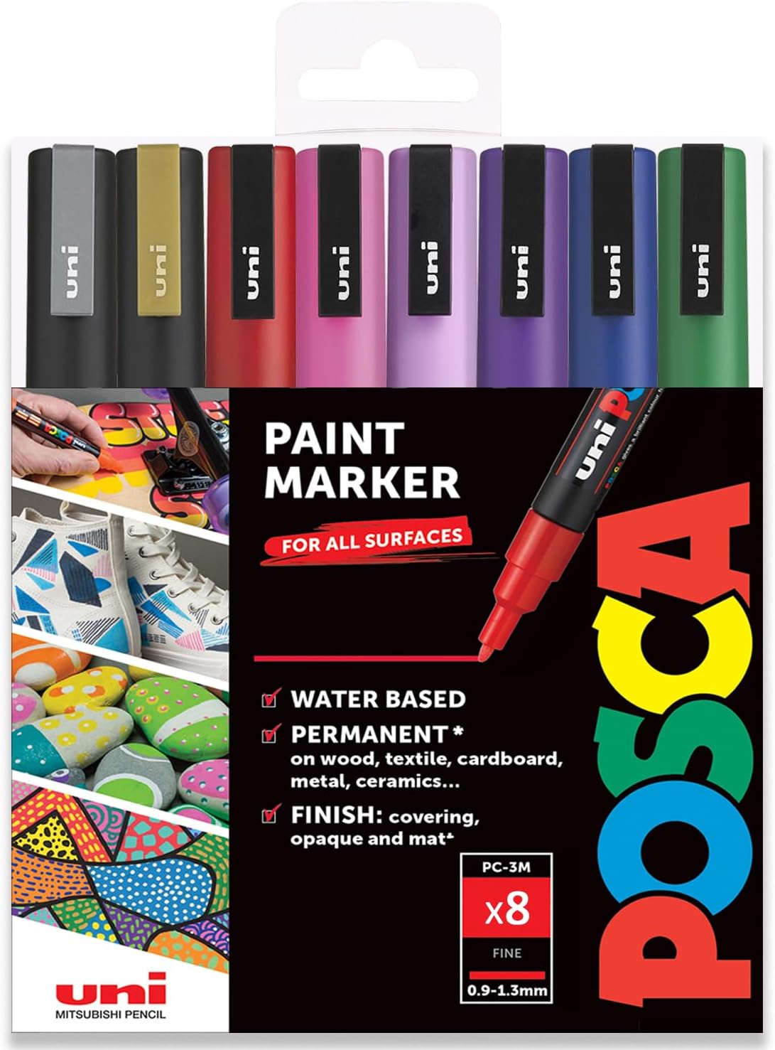 Posca PC3ML Paint Marker Art Pens 0.91.3mm Glitter Set of 8 Pens