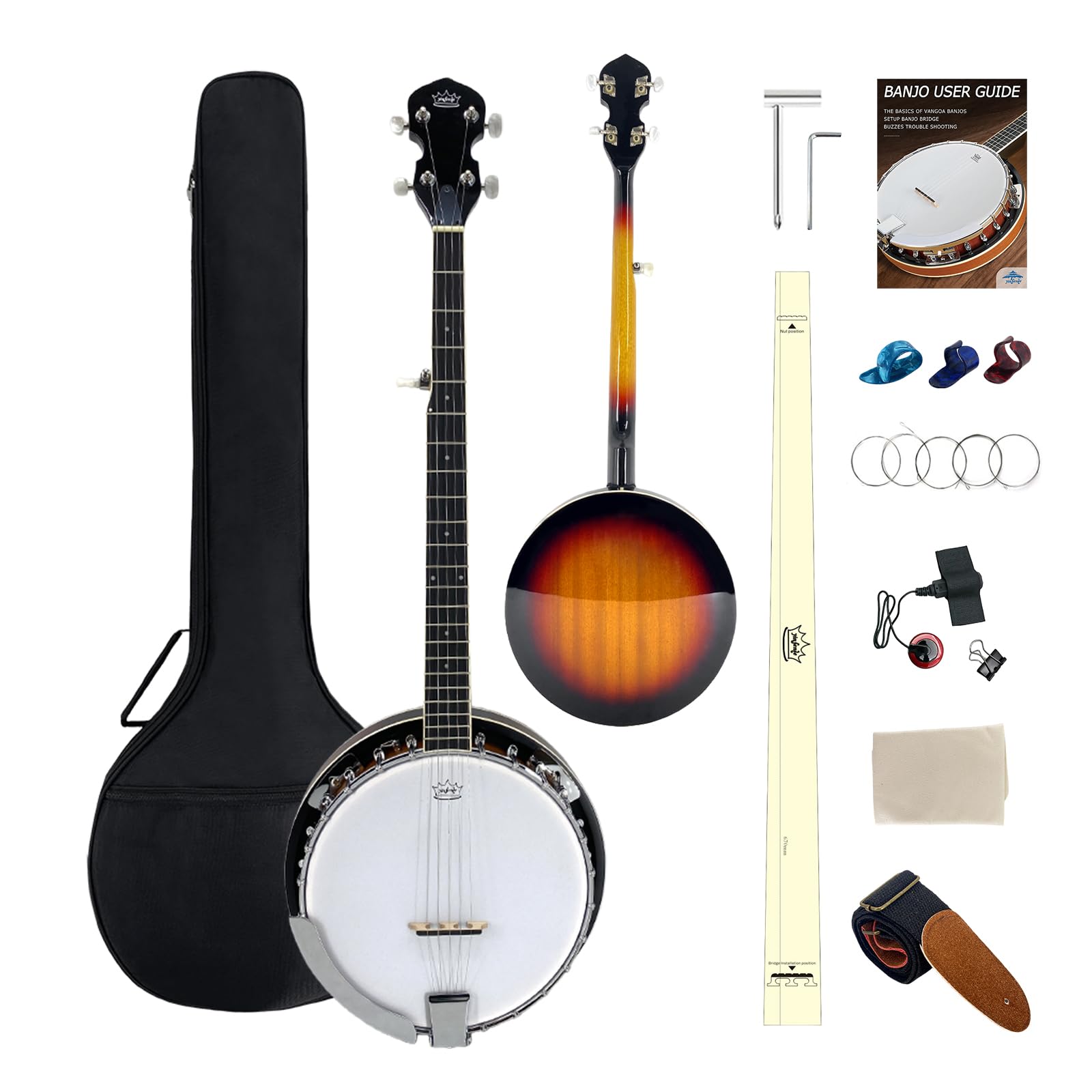 Banjo 5 corde 96,5 cm Sapele Principianti Kit Strumenti Musicali Mogano Risonatore Banjo Chiuso Indietro con Borsa Premium Cinghia e pickup per Adulti Antipasti
