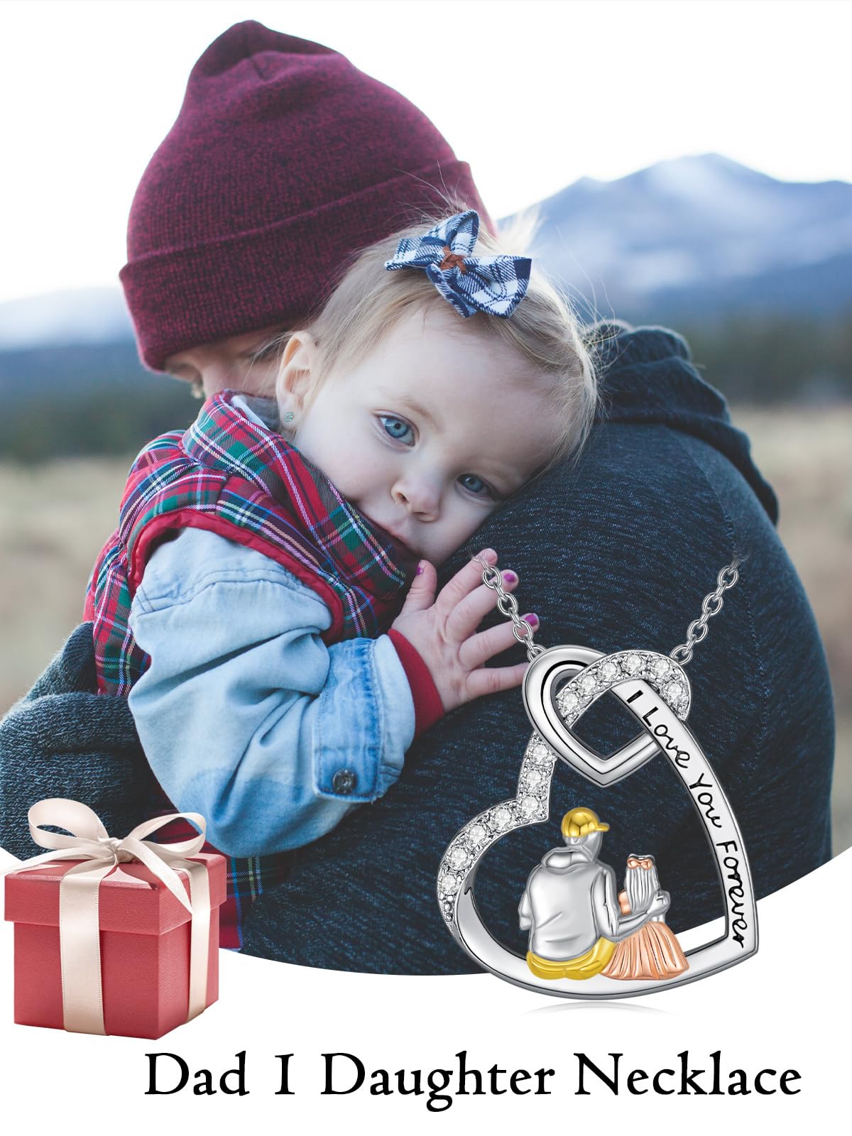 Sterling Silber Vater Tochter/Mutter Tochter/Schwester Halskette Tochter Halskette von Papa Mutter Kristall Liebe Herz Kette Schmuck Geburtstag Geschenke für Frauen Mädchen Schwester
