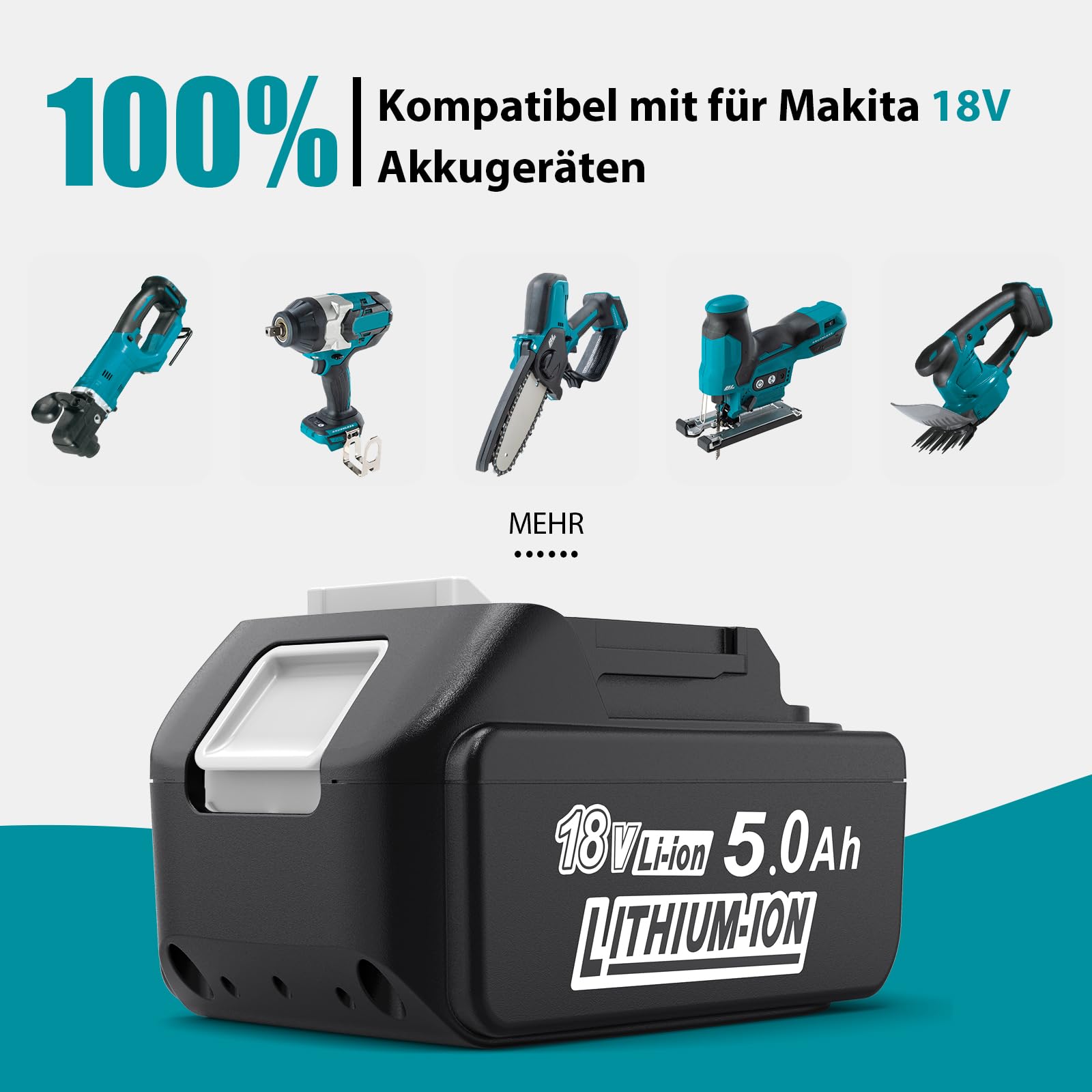 5000mAh Ersatzakku für Makita Akku 18V: Kompatibel mit BL1850B BL1860B