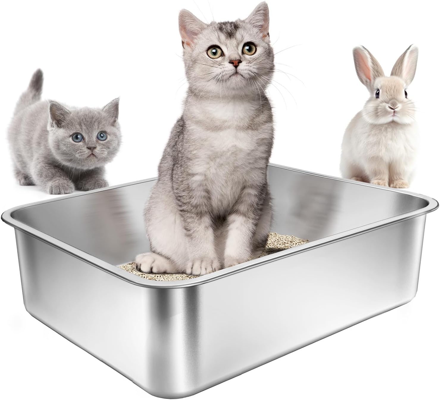 Stainless Steel Cat Litter Box, Large Metal Litter Box High