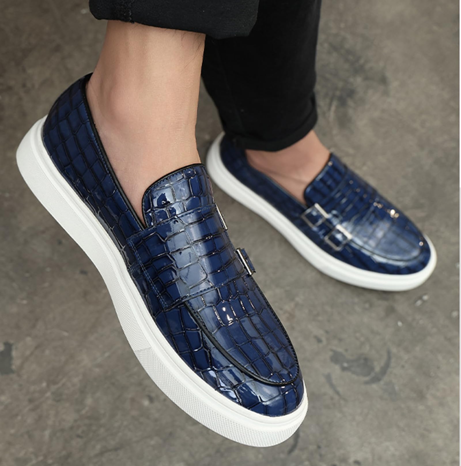Mocassini Uomo Eleganti Doppia Fibbia Stampa Cocco - Scarpe Classiche Loafers Business Cerimonia Comfort Monk Strap Senza Lacci
