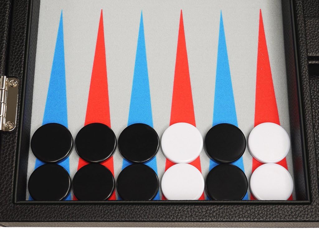 13-inch Premium Backgammon Set - Travel Size - Black Board, Scarlet Red and Patriot Blue Points