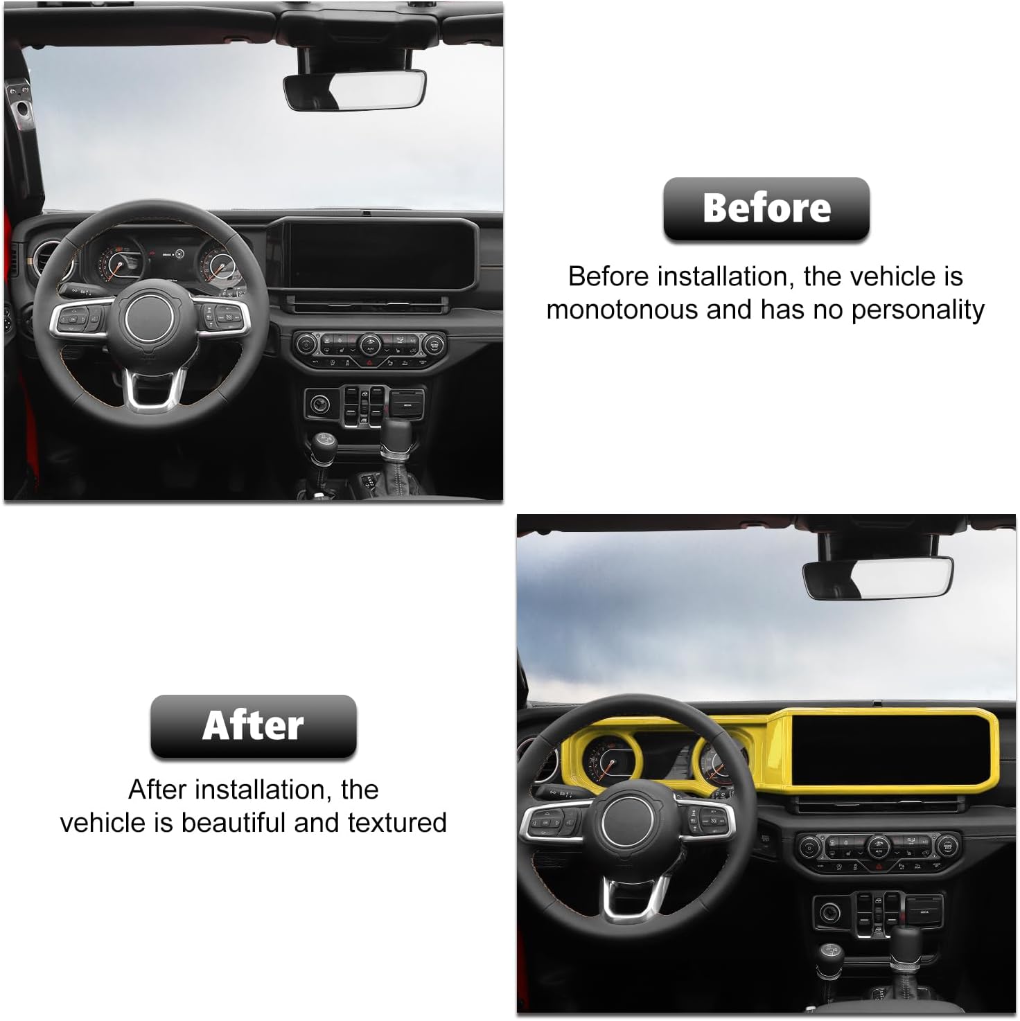 RT-TCZ Dashboard Cover Navigation GPS Trim Cover Decoration Interior Accessories Compatible with Jeep Wrangler JL JLU & Gladiator JT 2024+,Yellow