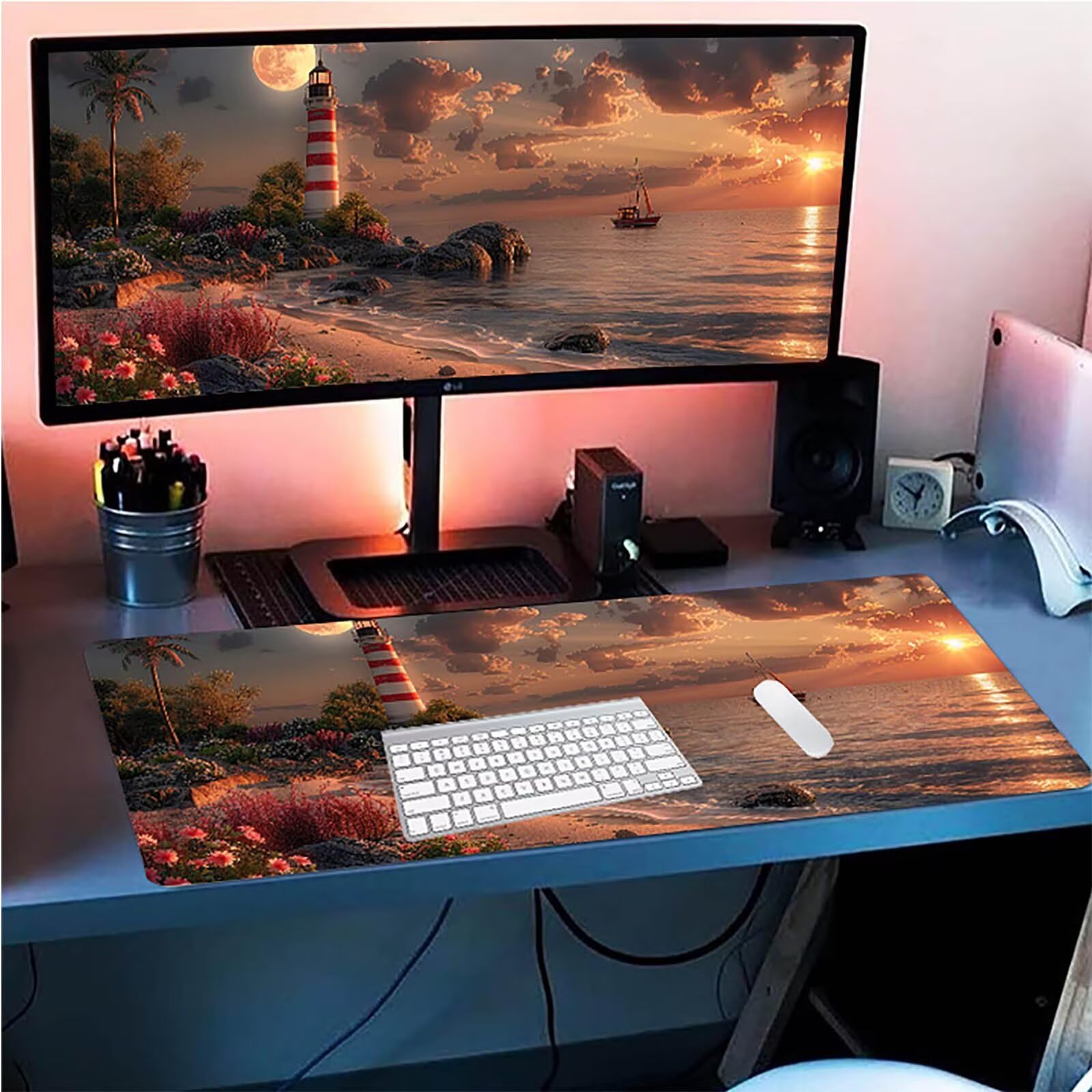 Tappetino Mouse XXL 1500 x 800 mm, Tappetino Mouse Spiaggia, Gaming Mousepad Migliorare la Velocità e la Precisione, Mouse Pad con Base in Gomma Antiscivolo, Ufficio Accessori Gaming, Verde Y-5483