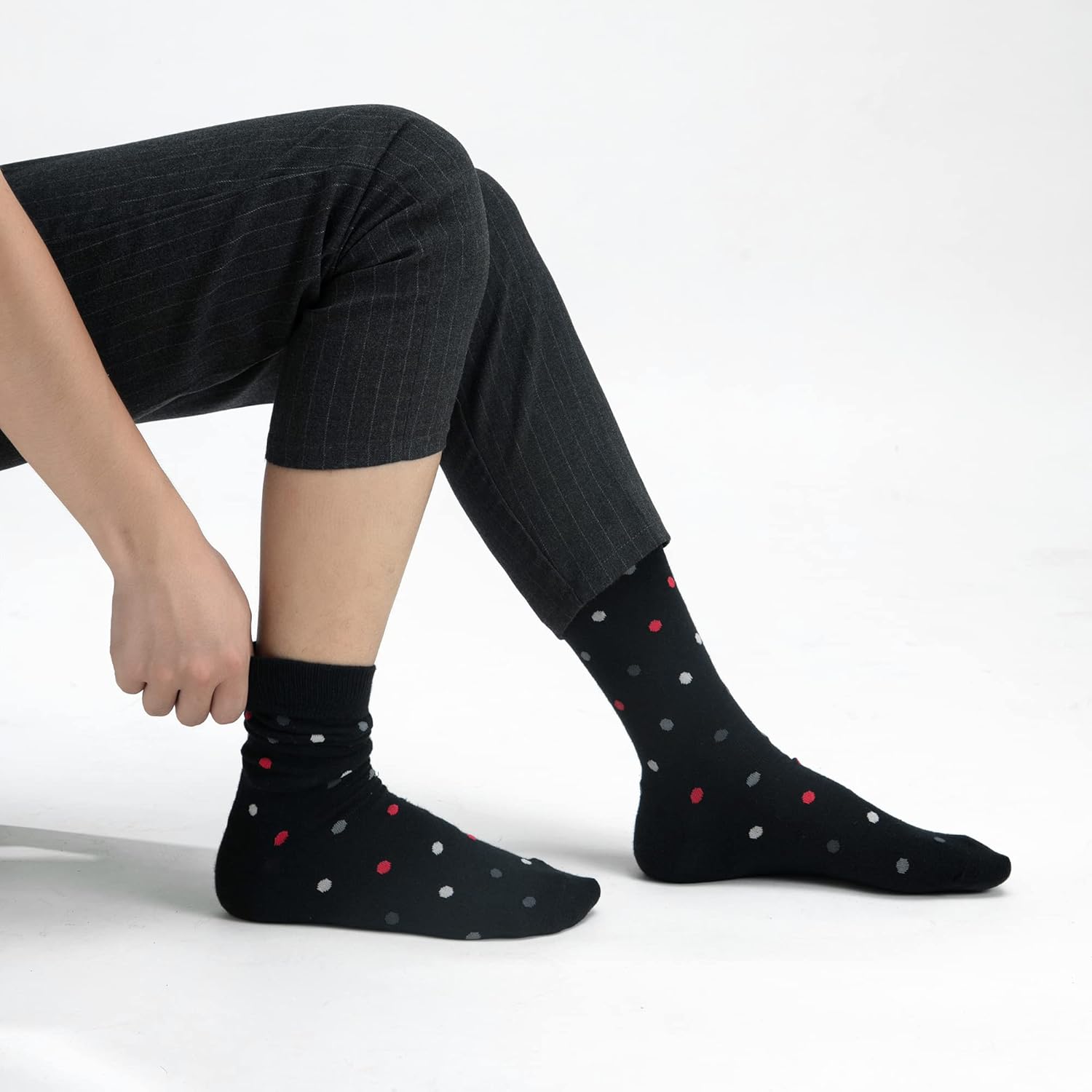 GLENMEARL Mens Dress Socks 6 Pack, Classic Patterned Black Combed Cotton Casual Mid Calf Socks for Men, Size 10-13 - Image 5