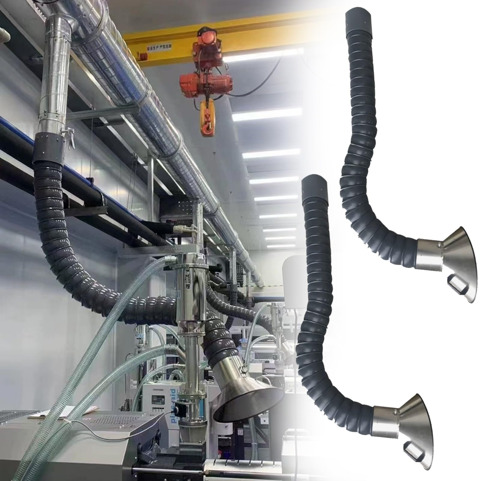 Tuyau Evacuation Bras Collecteur De Conduit Flexible, Extracteur d'air Long À Tuyau Articulé, Bras D'extraction De Fumée(L 1.5m/4.9ft,Id 200MM/7 7/8 in)