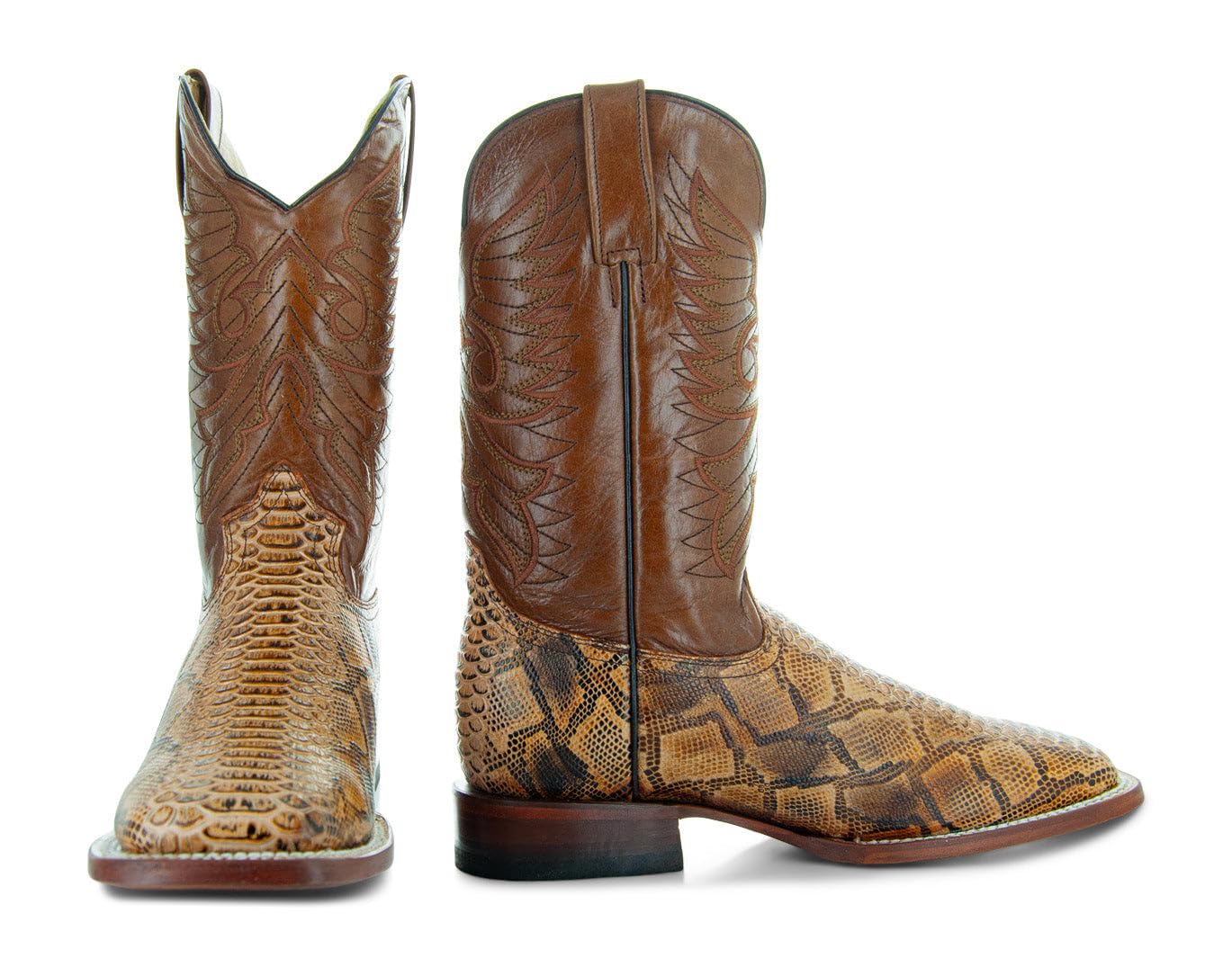 Soto Boots Men's Python Print Square Toe Cowboy Boots H8004