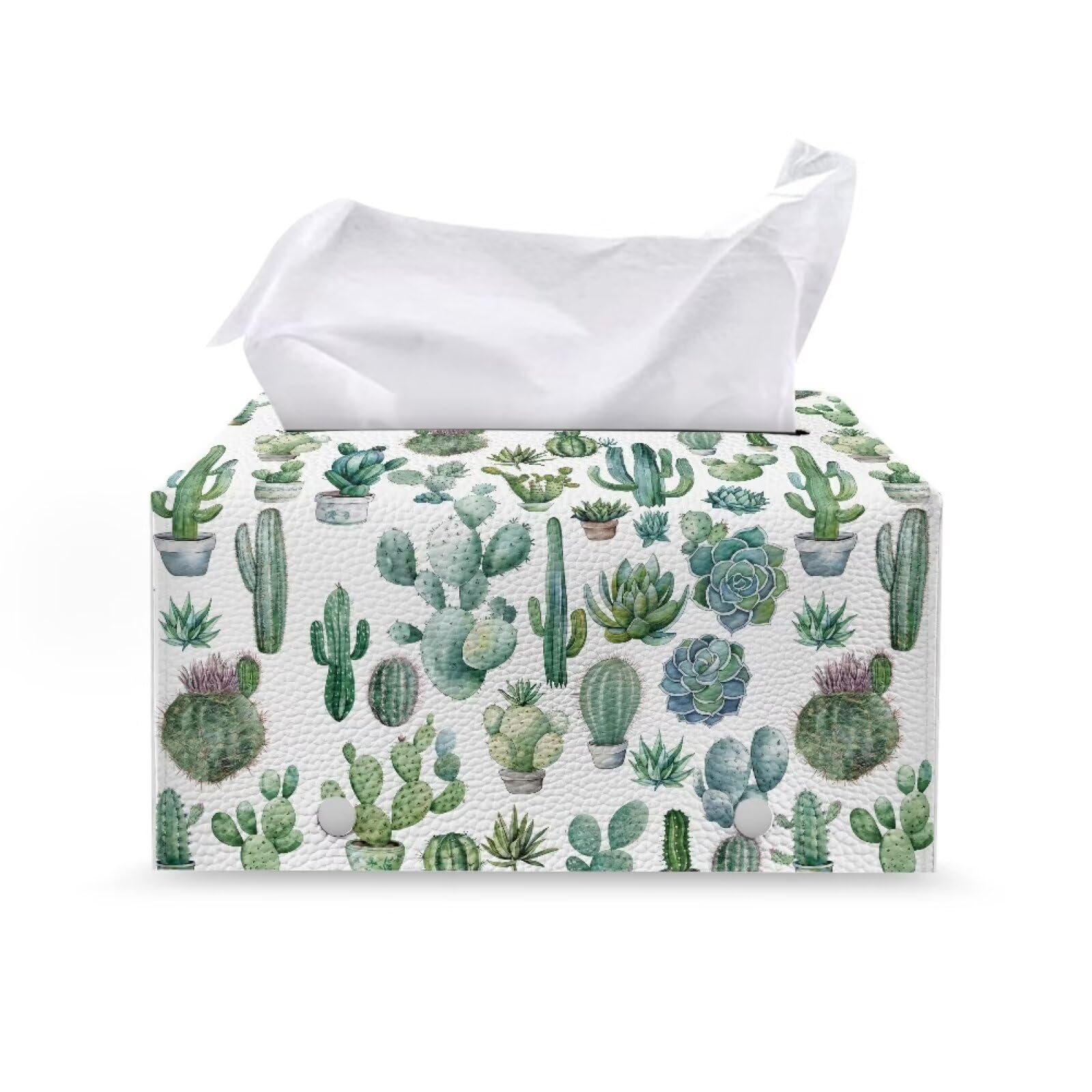 Jndtueit Cactus Tissue Box Cover Large Capacity Rectangular PU Leather Facial Paper Case Easy Clean Organizer Holder Foldable Kleenex Box Covers