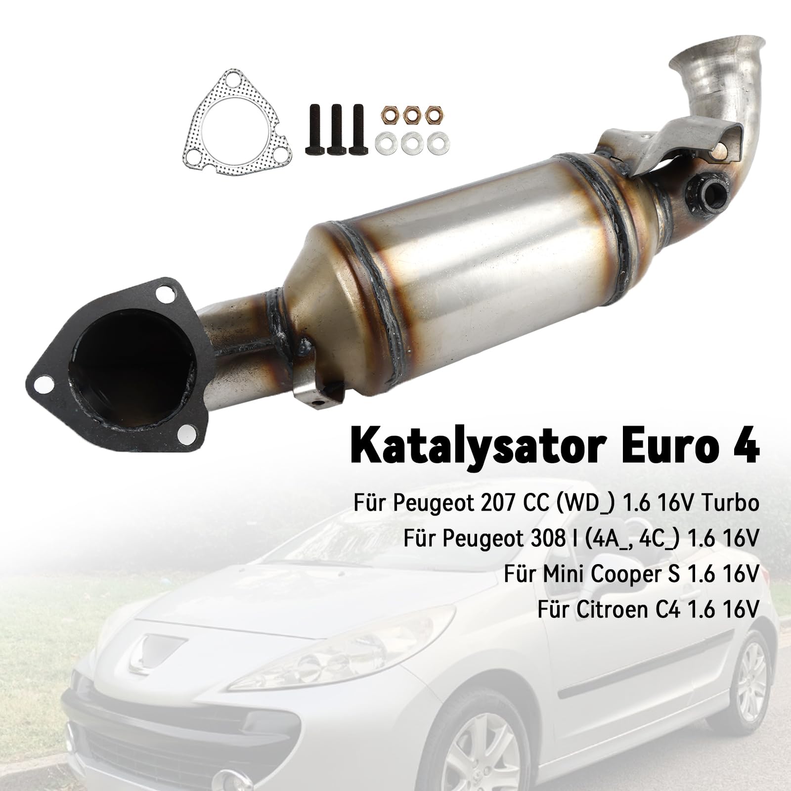 Topteng Catalytic Converter Apto para Peugeot 207 CC (WD_) 1.6 16V Turbo, 308 I (4A_, 4C_) 1.6 16V, Apto para Mini Cooper S 1.6 16V, Apto para Citroen C4 1.6 16V