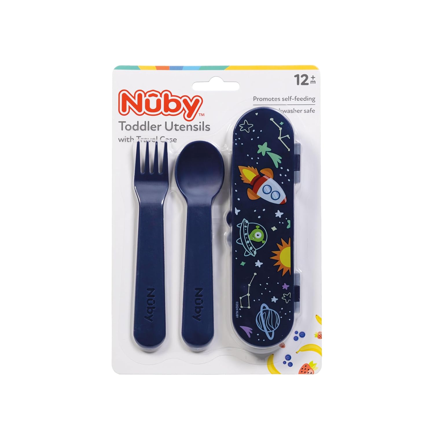 Nuby Toddler Utensils with Travel Case – Self-Feeding Fork & Spoon Set for Kids, Easy-to-Hold Training Utensils with Rounded Safe Edges, Bright Colors & Fun Patterns for Independent Mealtime, Galaxy - Image 4