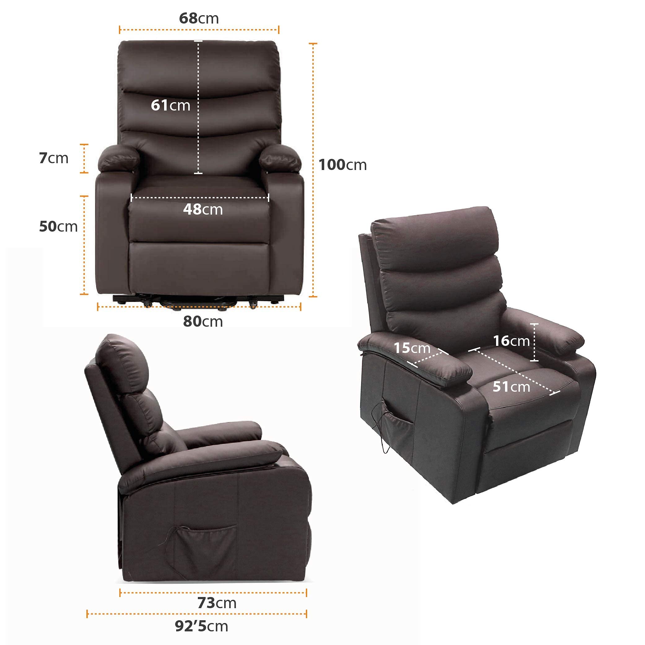 Gridinlux | Sillón Masaje Relax Extra acolchado Marrón Wengué | Reclinable | Función Calor Lumbar | 5 Modos | 8 Motores | Mando de Control | 4 zonas de masaje | Polipiel