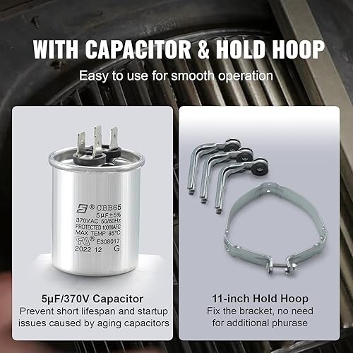 Miniatura 3 de VEVOR Motor soplador de horno de 13HP, 110120V 4.4Amps, 1075RPM 4 velocidades, rotación CWCCW, 48 marcos de 5.2 pulgadas de longitud del eje,