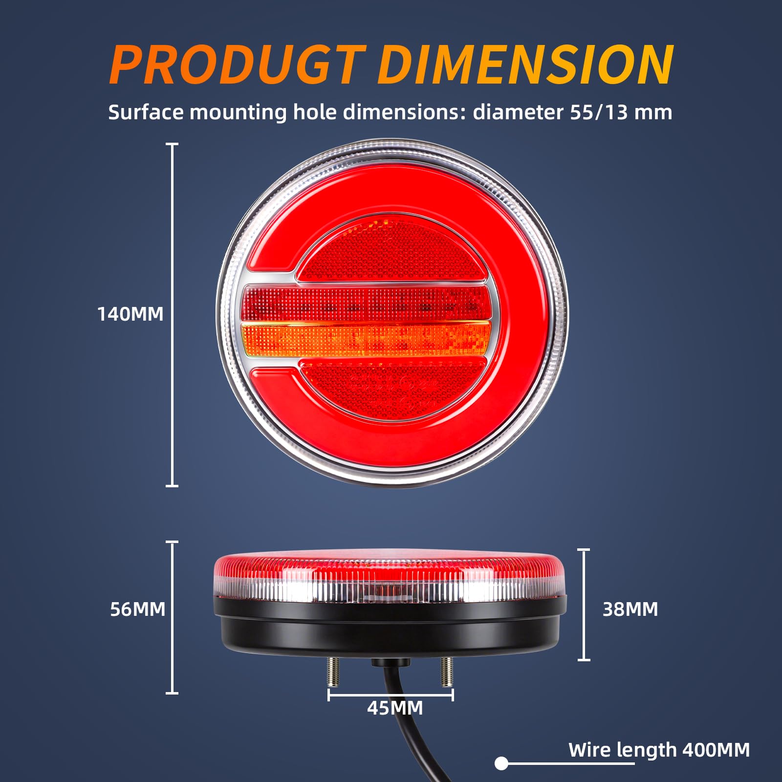2 Pièces de Feux Arrière de Remorque, Éclairage LED pour Remorque 12V 24V, Feu Arrière Rond Étanche, Feu Arrière Universel en Forme de Hamburger LED pour Camions, Camping‑Cars, Fourgons