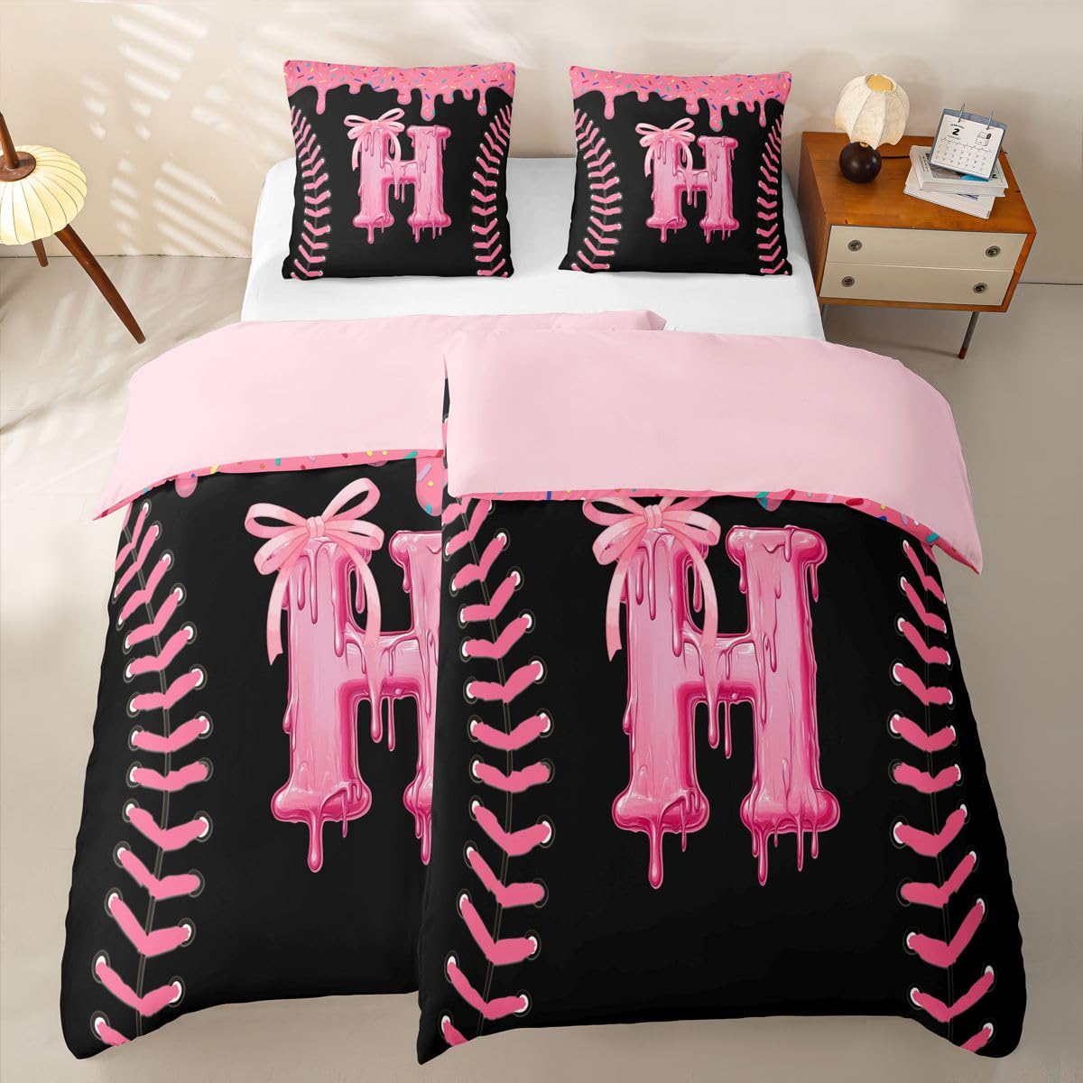 Homewish Schwarz Rosa Eiscreme Tropfen Bettwäsche 4teilig 135x200