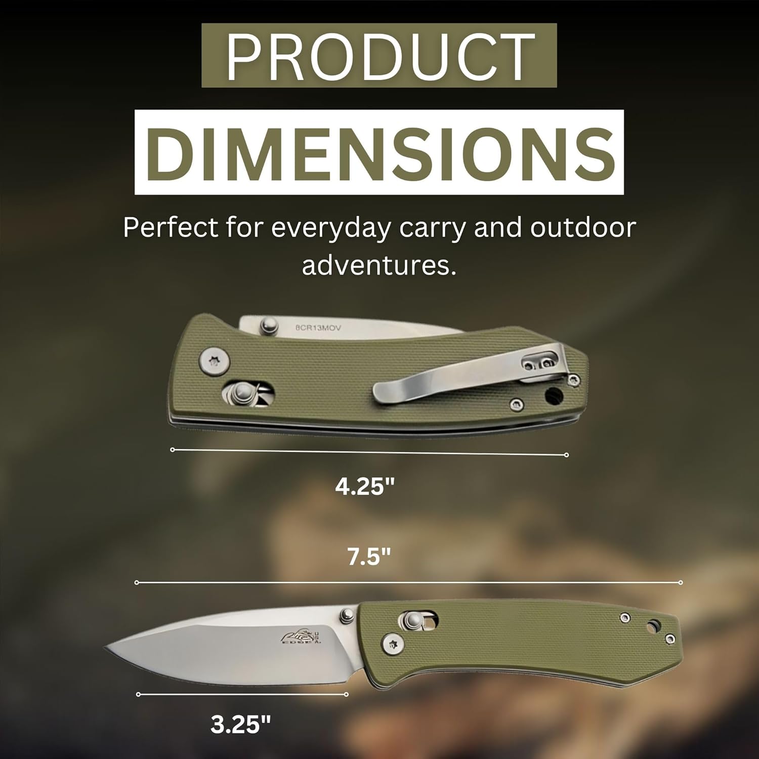 Rite Edge SZCO 4.25" Folding Pocket Knife with Rolling Lock – 8Cr13 Stainless Steel Blade, Green G10 Handle, EDC Folding Knife with Pocket Clip – Tactical Pocket Knife for Men & Women for Camping