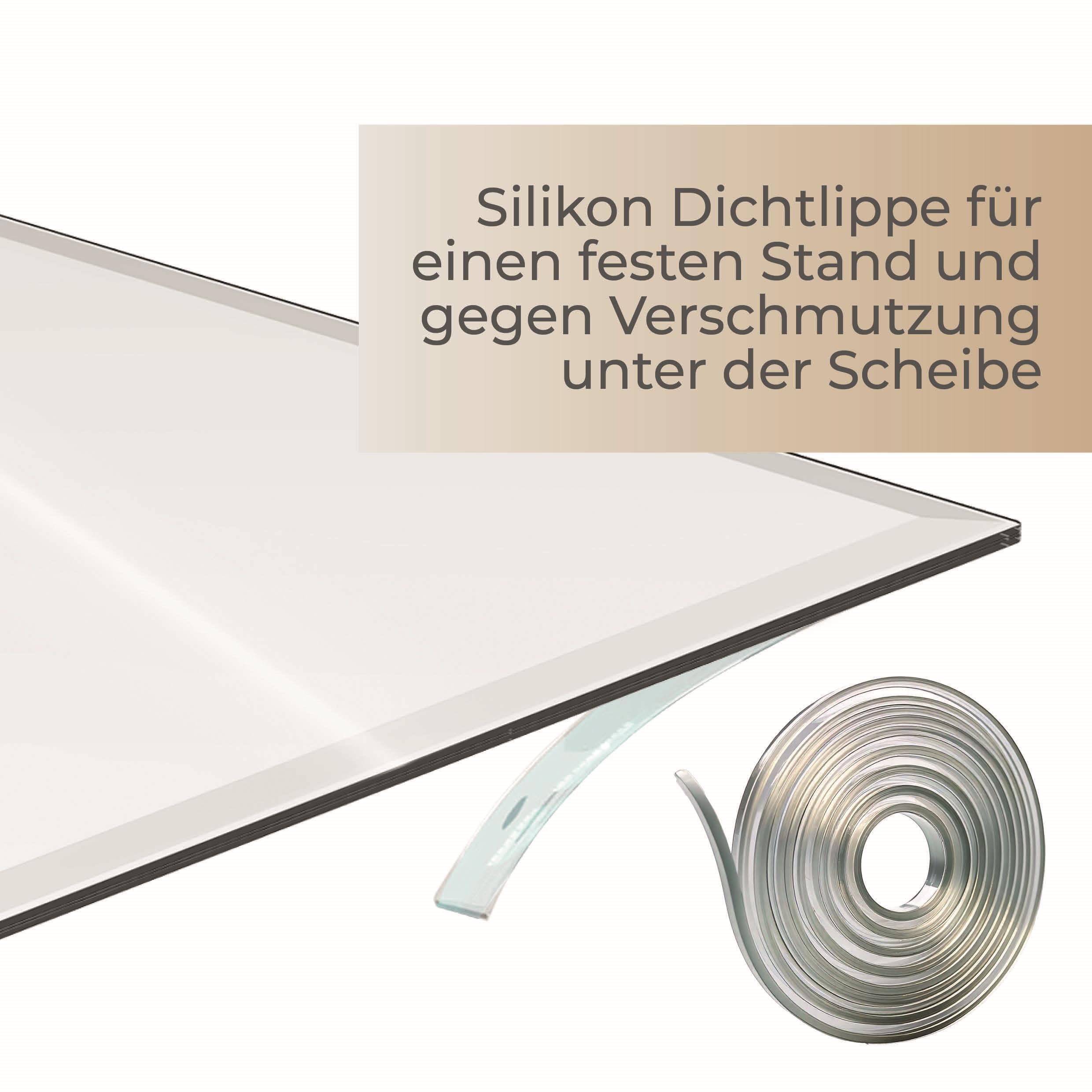Funkenschutzplatte Glas Rundbogen 100x100cm – Glasplatte für Kaminofen - Kaminglas Zunge mit Dichtlippe - 8mm ESG Kamin Glasplatte mit Facettenschliff – Kaminschutz Feuerplatte für Kaminofen