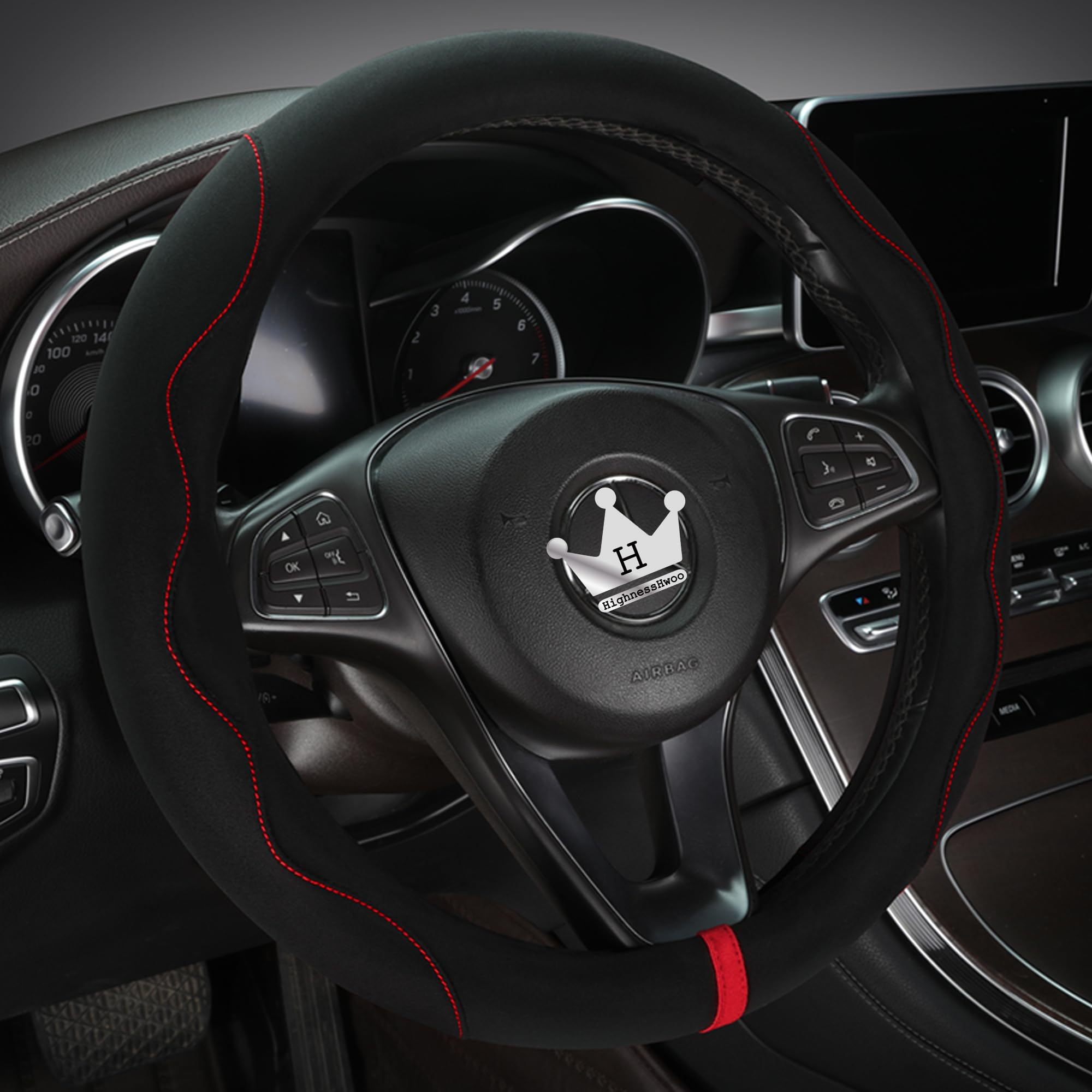 Coprivolante In Pelle Scamosciata Lussuoso Per Auto - Morbido, Imbottito, Antiscivolo, Universale Per F150, Jeep, Furgoni (Diametro 39-41 Cm, Rosso)