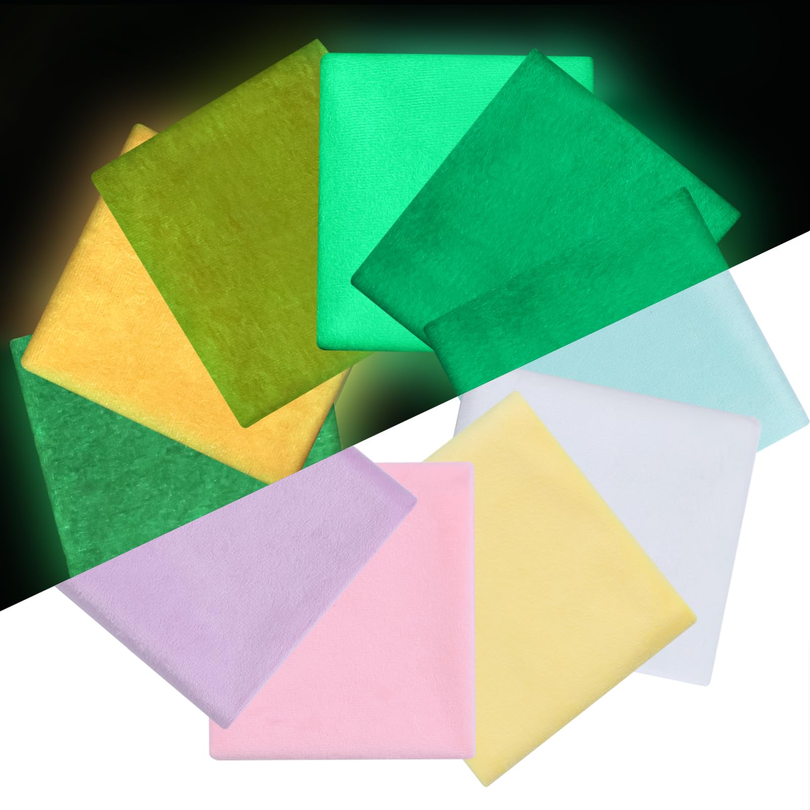 craftidoGlow in The Dark Fabric, 10Pcs (5Colors) Luminous Soft Velvet Fat Quarters Fabric Bundles 18" x 21" for Quilting, Sewing Project, Patchwork, DIY Crafts, Holiday Decorations - Assorted Colors