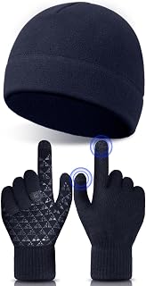 Winter Warm Fleece Watch Cap and Gloves Set Warm Beanie Skull Hat Touchscreen Men Women Thermal Gloves
