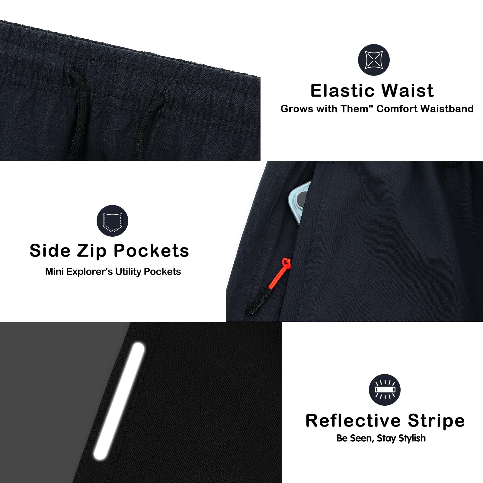 LACOFIA Lot de 2 Shorts D'été Légers à Séchage Rapide pour Enfant Garçon avec Poches à Fermeture Éclair Taille Élastique de 6 à 14 Ans