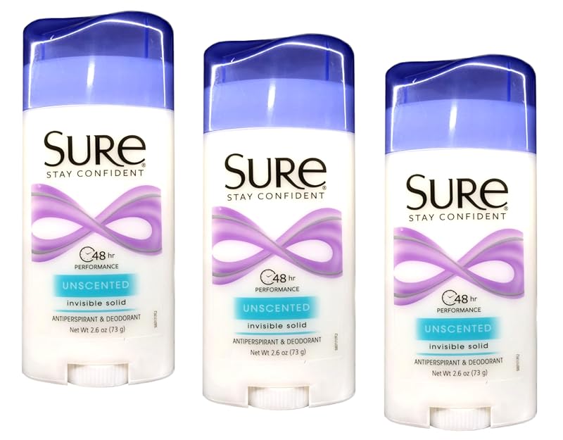 Desodorante em bastão invisível sem fragrância Sure, 74 g, pacote com 3