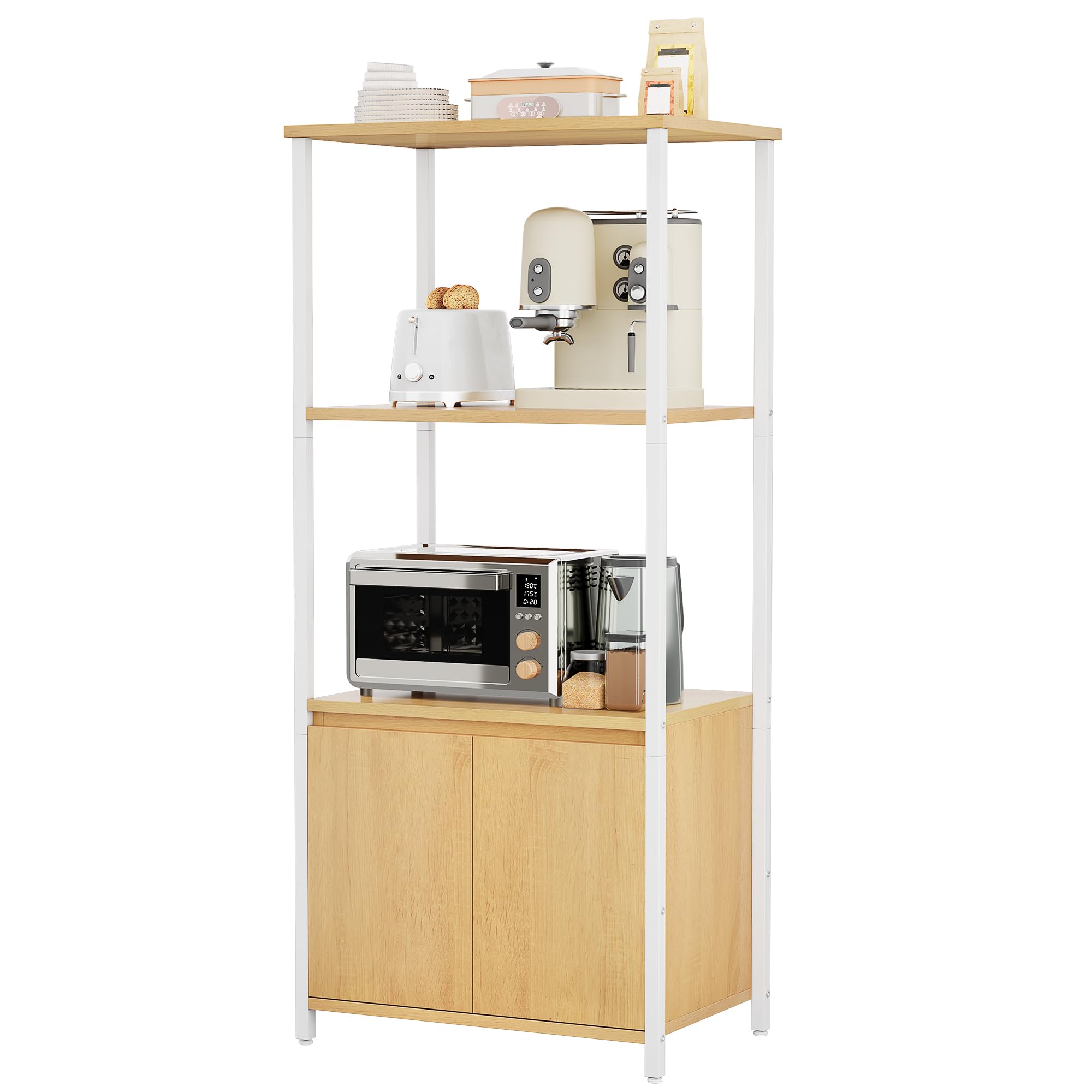 YITAHOME mensole da cucina, mensola per microonde, rack per panettieri per cucine con stoccaggio, stazione bar caffè, stand snack a 3 livelli con armadio, 55,9 x 36,1 x 120,9 cm, tavola di quercia