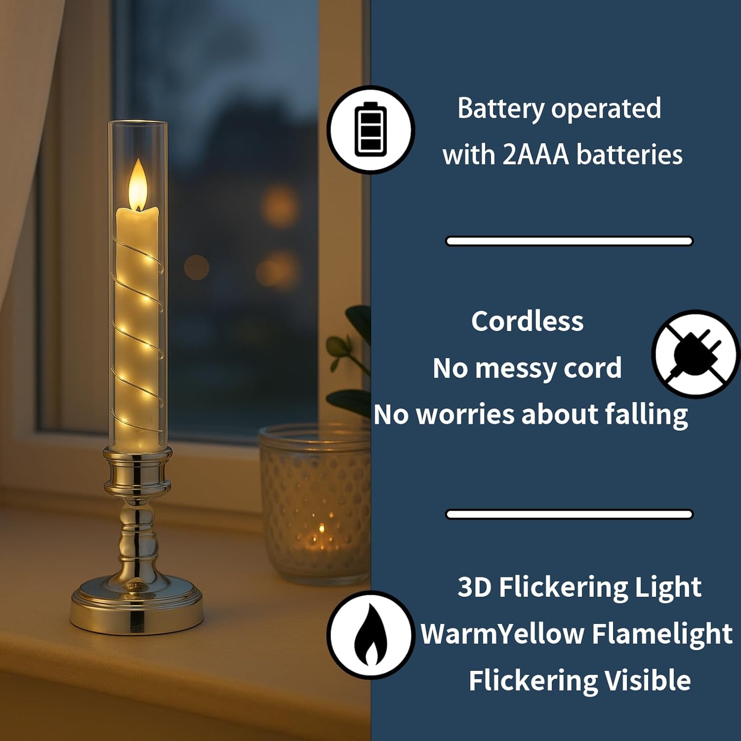 6 pcs flameless candles with timer, flickering flameless led pillar candles for romantic ambiance with embedded star string, acrylic battery perated fake candles for home decoration (gold)