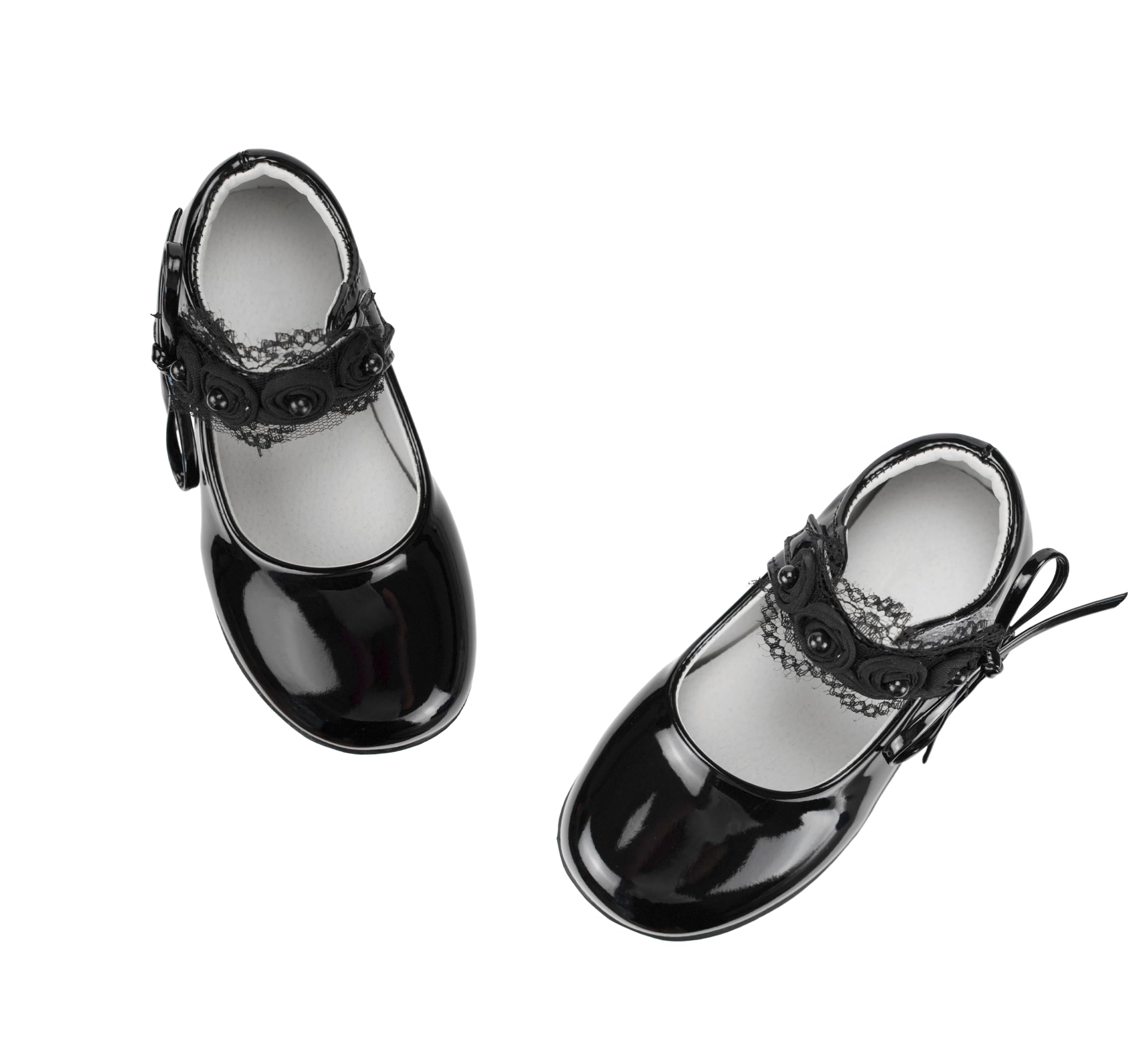 Scarpe Mary Jane Eleganti per Ragazze Scarpe Ballerine Basse con Fiocco Pizzo Bianche e Nere per Matrimonio, Festa, attività, Scuola
