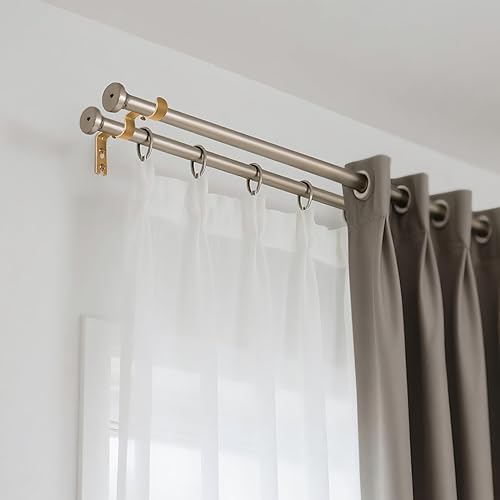 Miniatura 4 de AddGrace 2 soportes de barra de cortina dobles resistentes para barra de cortina de 1 pulgada y 58 pulgadas, soportes ajustables para barra de