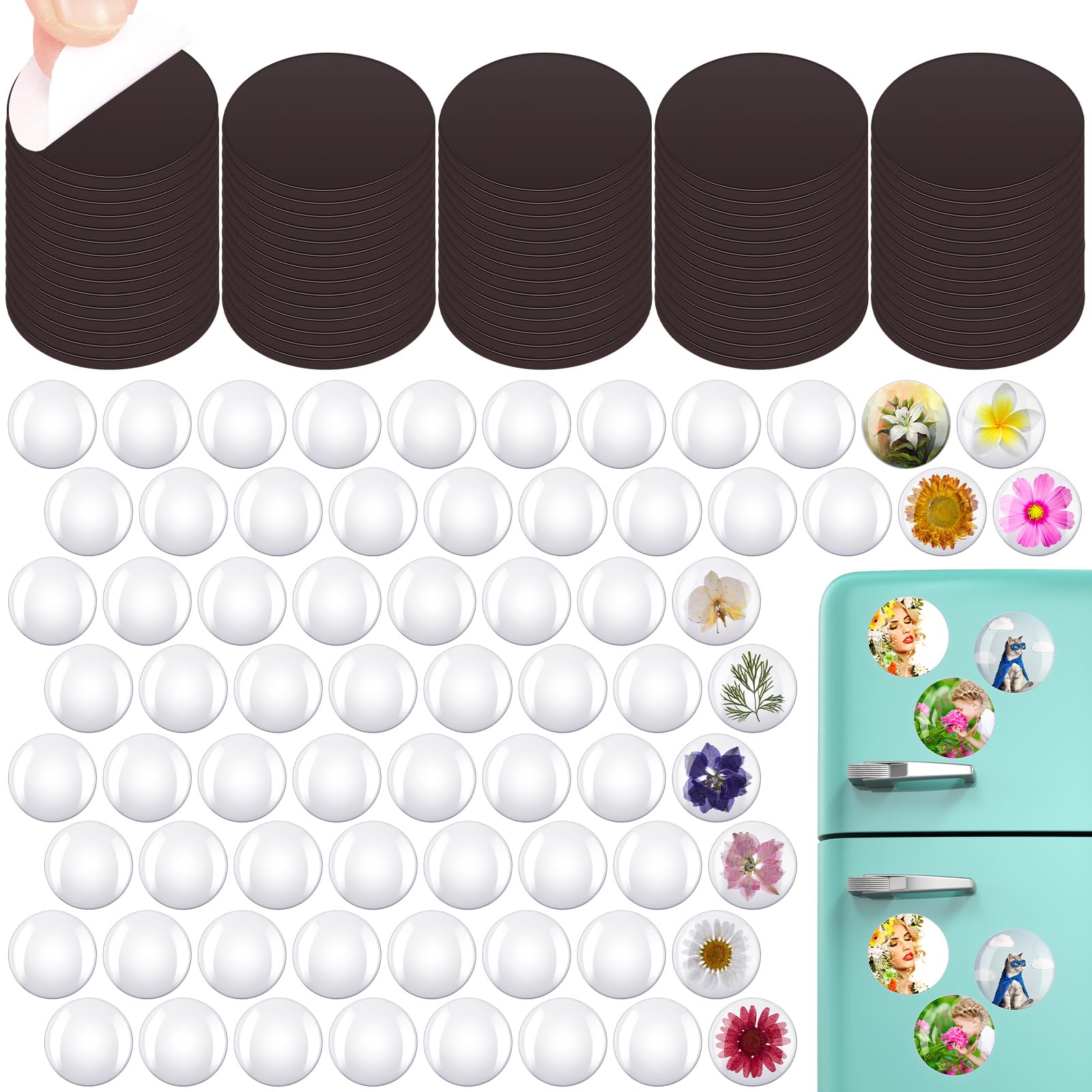 Kanayu 140 Pcs Craft Magnets Glass Ceramic Ferrite Magnet with Adhesive Backing Round Clear Transparent Glass Cabochons for DIY Craft Fridge Refrigerator Magnets, 1.38 Inch