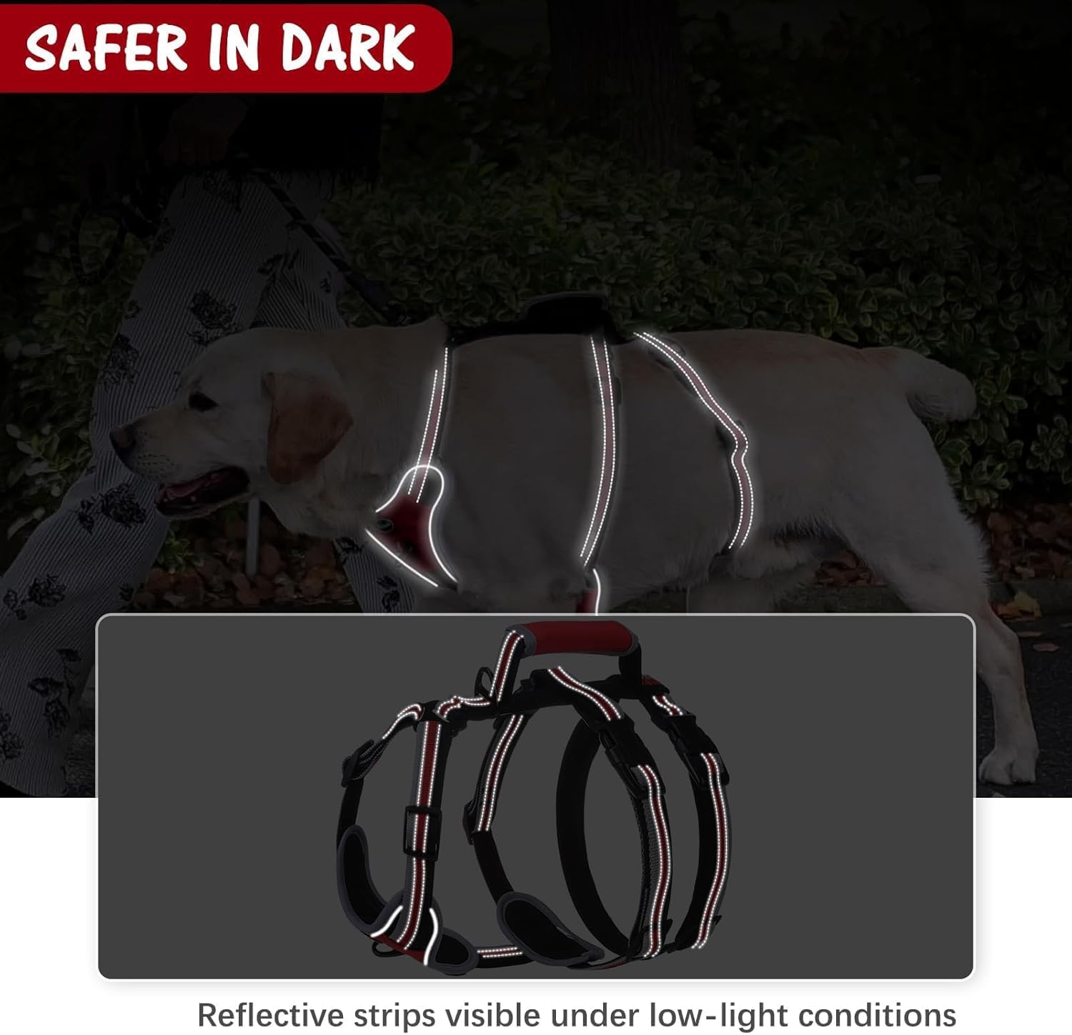 Mihachi Escape Proof Dog Harness - No Pull Dog Harness with Handle, Soft Padded Reflective and Adjustable Full Body Pet Harness Vest for Medium Large Dogs Walking Hiking Training, Red X-Large