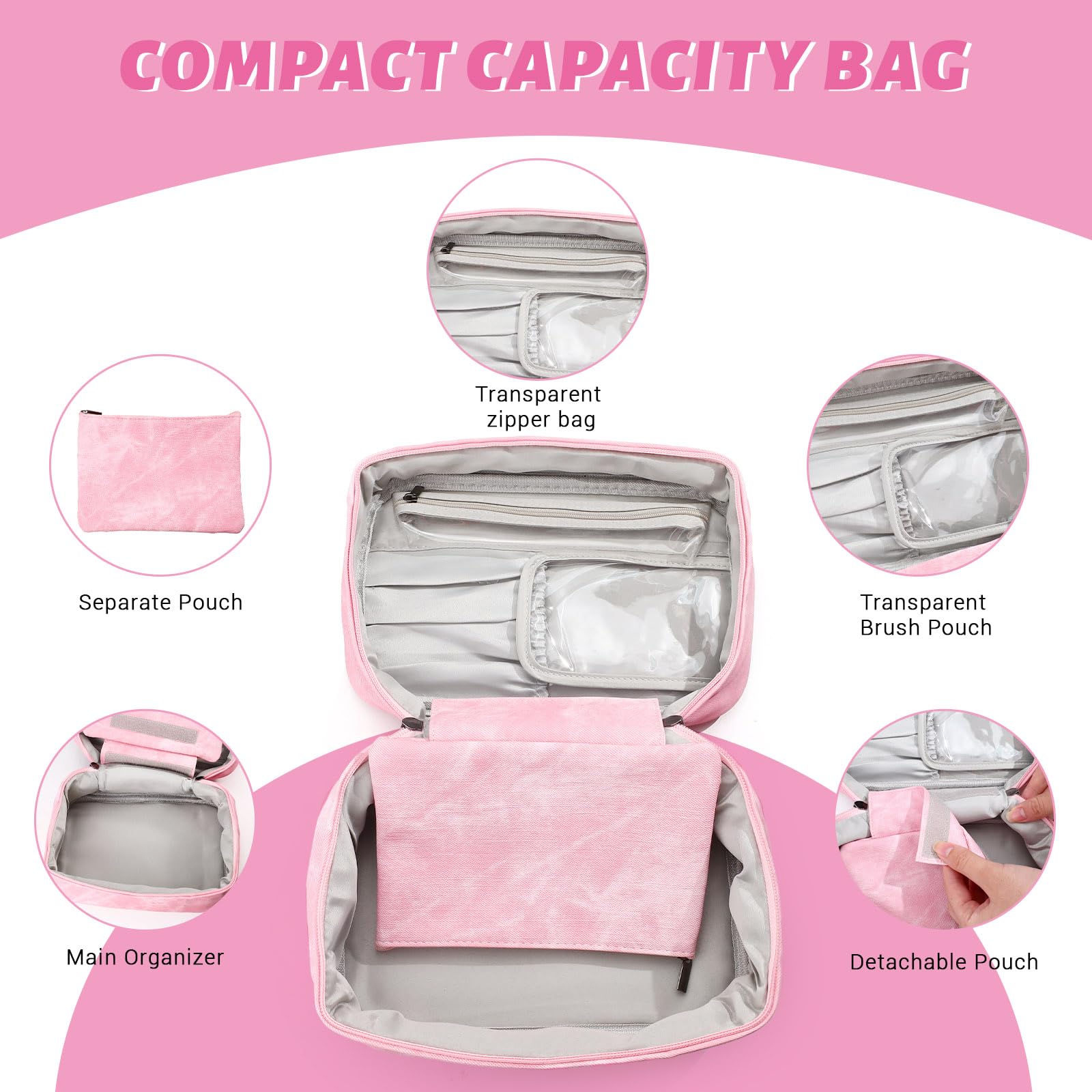 Huakaile PU Leather Makeup Bag with Zipper, Waterproof Large Capacity Makeup Organizer, Portable Travel Cosmetic Cases - Image 4