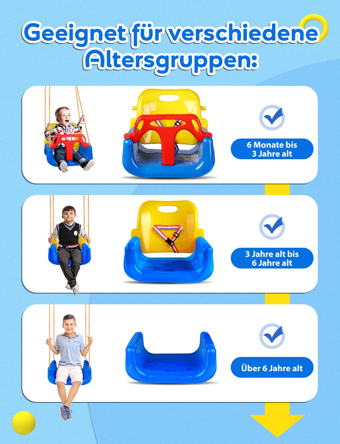 Glymnis Babyschaukel 3 in 1 Kinderschaukel mitwachsend Rückenlehne Anschnallgurt