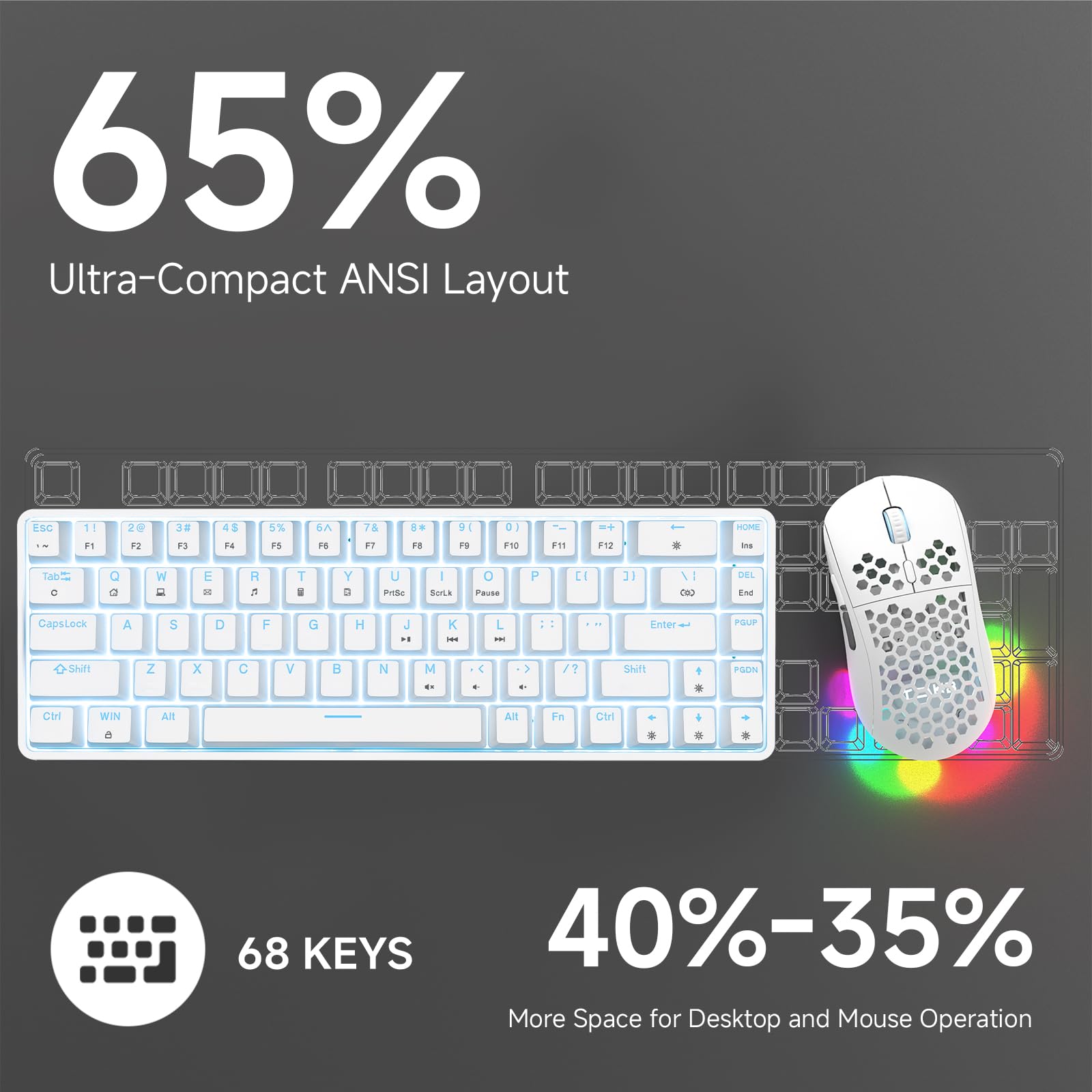 Dierya×TMKB Tastiera Gaming Meccanica 60% con Interruttori Meccanici Lineari,T68se Keyboard Gioco Luce monocromatica Type-C Mini Compact 68 Tasti Anti-Ghosting（Layout US,QWERTY）
