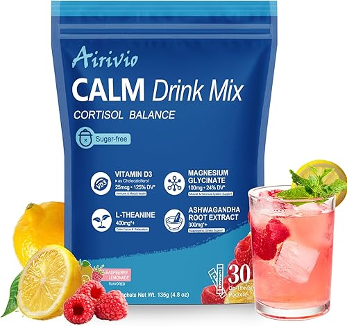 Airivio Bebida calmante en polvo con glicinato de magnesio, Ashwagandha y vitamina D  Fórmula de apoyo para el equilibrio del cortisol y relajación