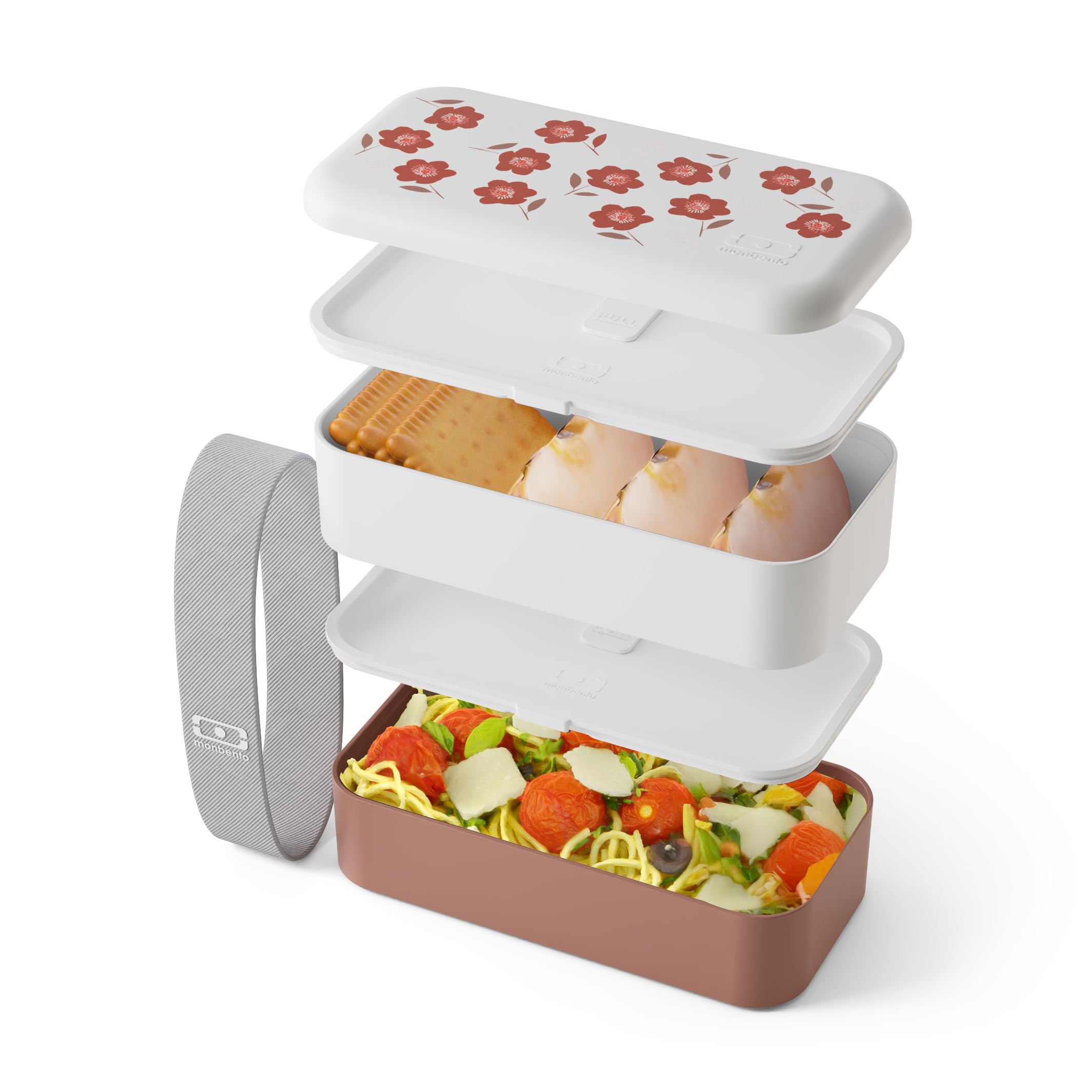 monbento - Bento Box oryginalny graphic pink Poppy Made in France - pudełko na lunch z przegródkami, szczelne, idealne do biura/na piknik, bez BPA, pojemnik na żywność, kwiaty
