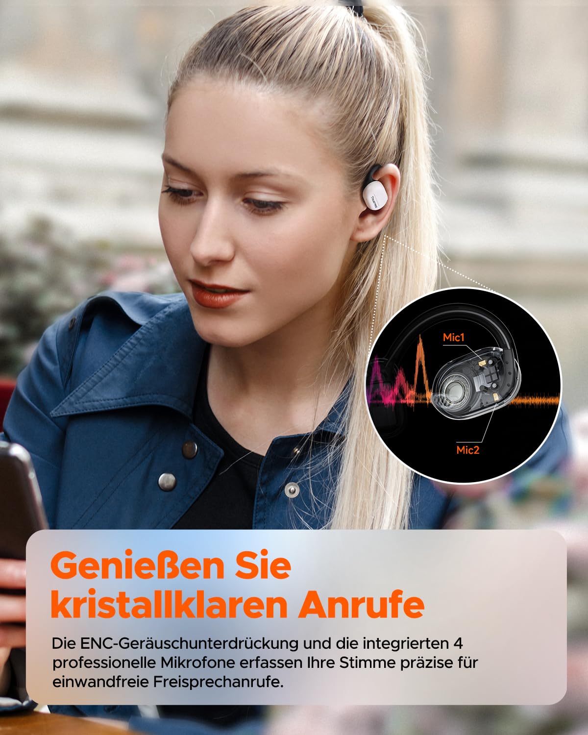 truefree O1 Open Ear Bluetooth 5.3 Kopfhörer, kabellose Ohrhörer mit dynamischen 16,2mm Audiotreibern, ENC, immersiver Stereoklang, 4 Mikrofone, 45 Stunden Spielzeit für Sport Workout Gaming (weiß)