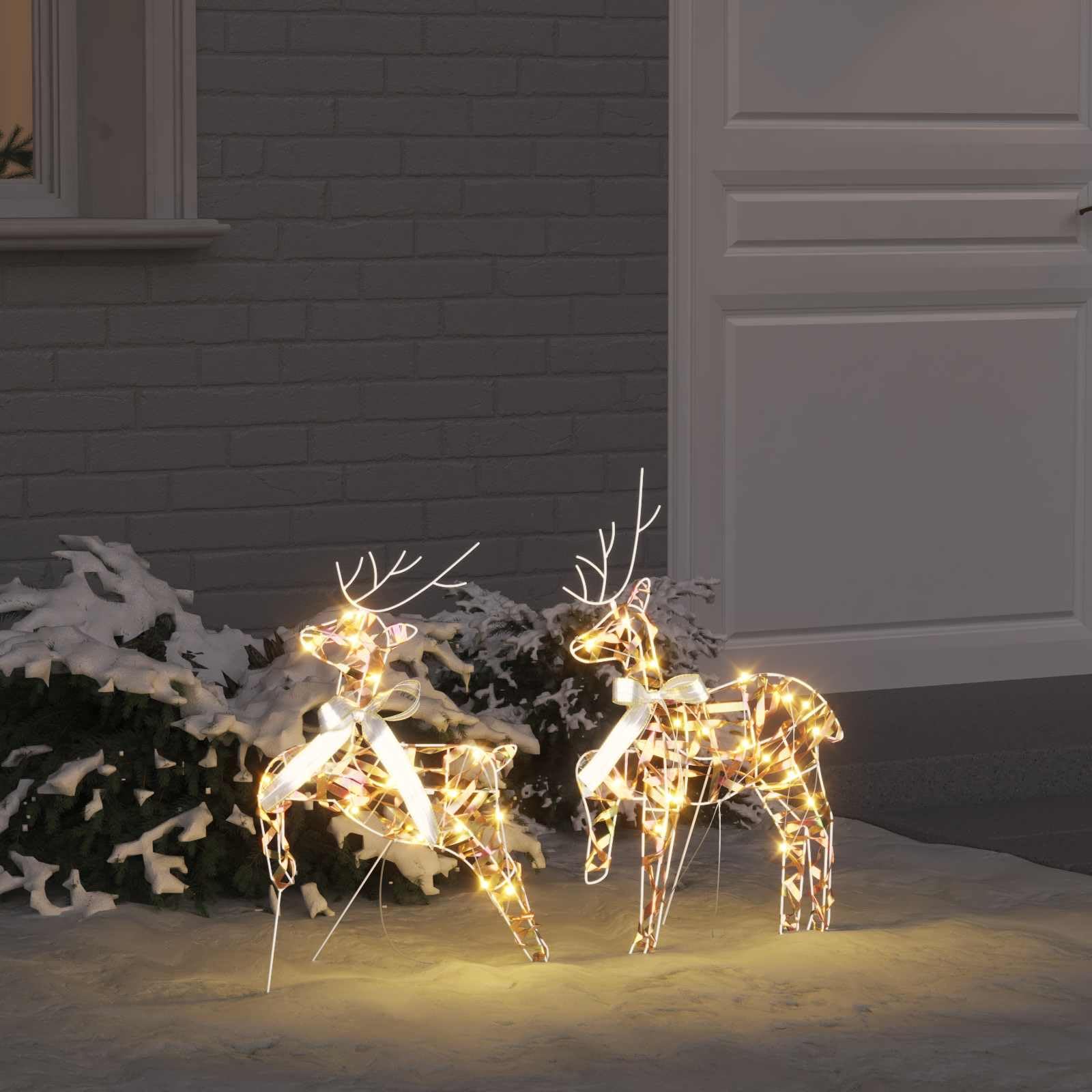 Renos LED con 40 ledes de color blanco cálido, 2 piezas de PET, 44 x 18 x 65,5 cm y 44 x 18 x 58,5 cm, alimentado por USB, para interior y exterior protegido