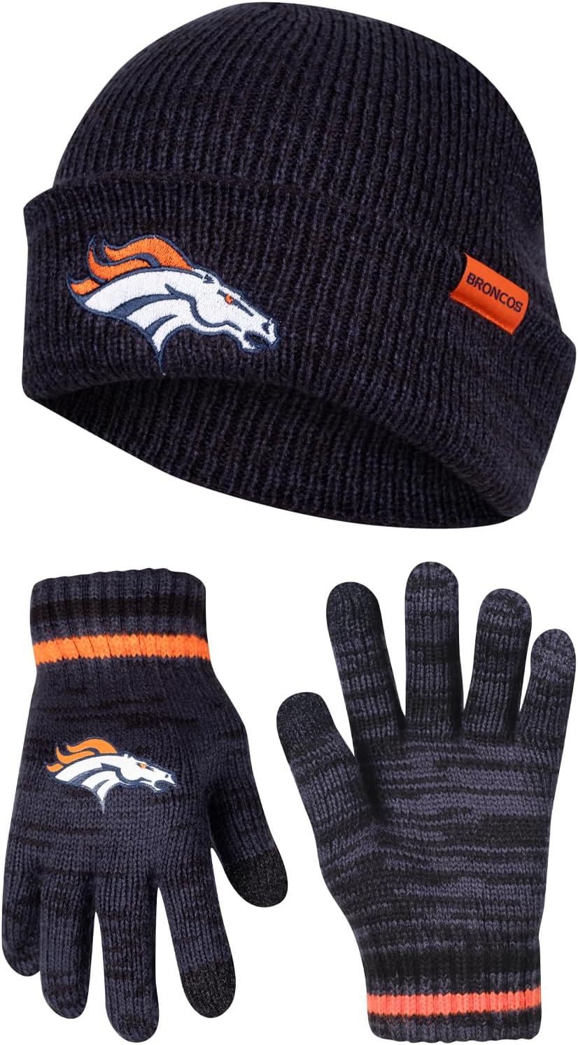 Ultra Game Youth NFL Official Super Soft Marl Knit Winter Beanie Knit Hat with Extra Warm Touch Screen Gloves