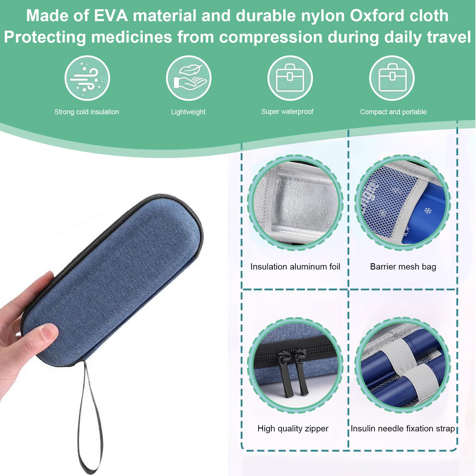 Borsa Termica per Insulina e Medicinali Da Viaggio - Porta Insulina Termico Portatile, Astuccio Contenitore per Siringhe (Solo Borsa, Blu Navy)