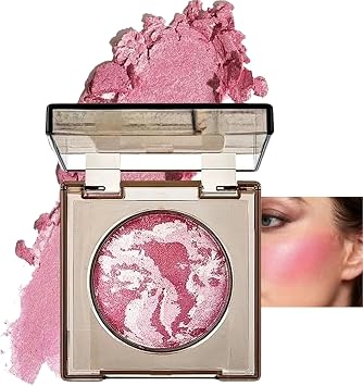 Baked Blush for Mature Skin,Buildable Blush Powder, Long-lasting 24H Wear, Shimmer Brick Pressed Blusher,Transfer, Water & Sweat Resistant Buildable Cheek Makeup for Dimensional LookPink