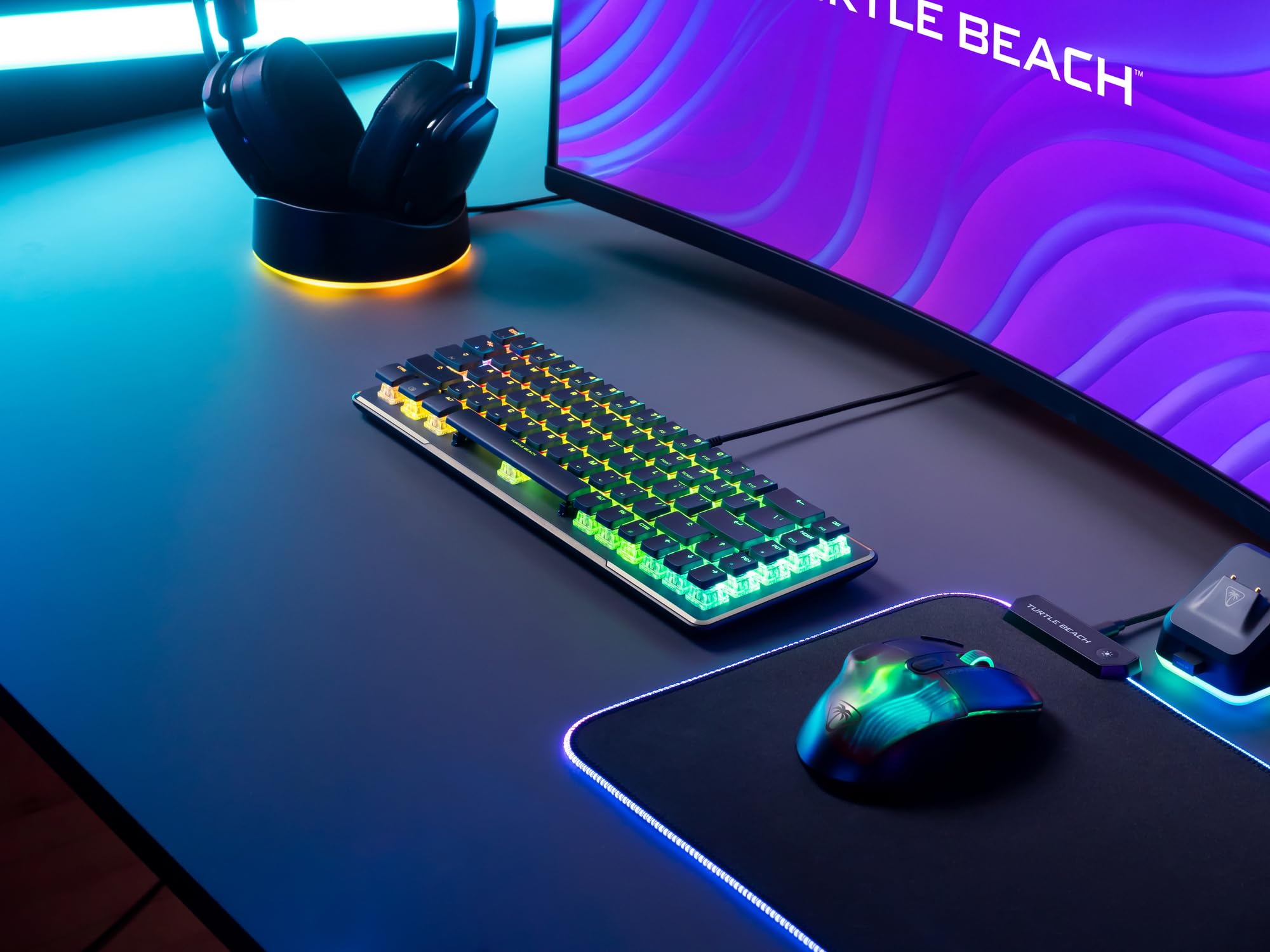 Turtle Beach Vulcan II Mini Optyczna klawiatura gamingowa 65% z konfigurowalnym oświetleniem RGB, technologia powielania przycisków, aluminiowa płyta, czarna