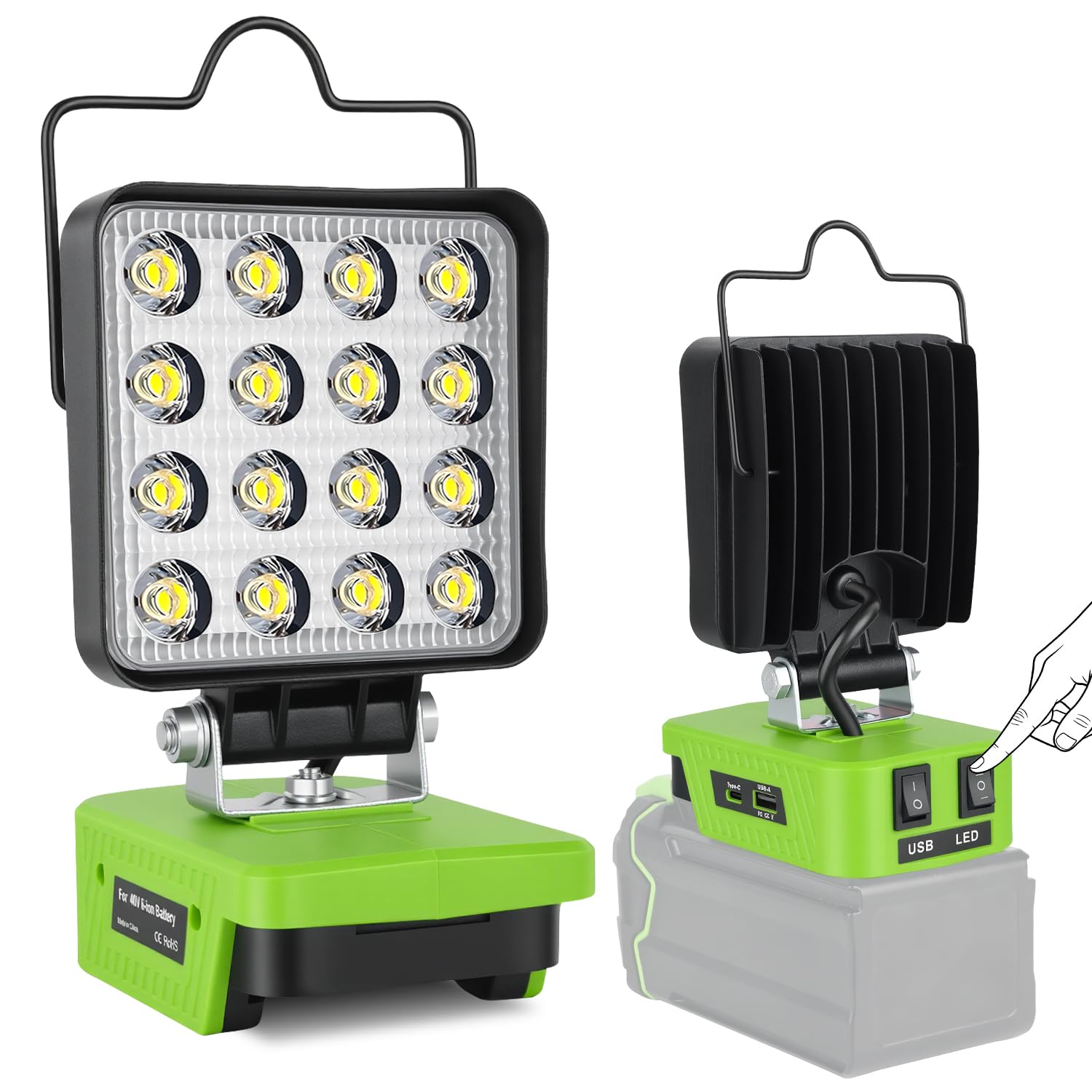 Cordless LED Work Light Compatible with Greenworks 40V Battery (No Battery)