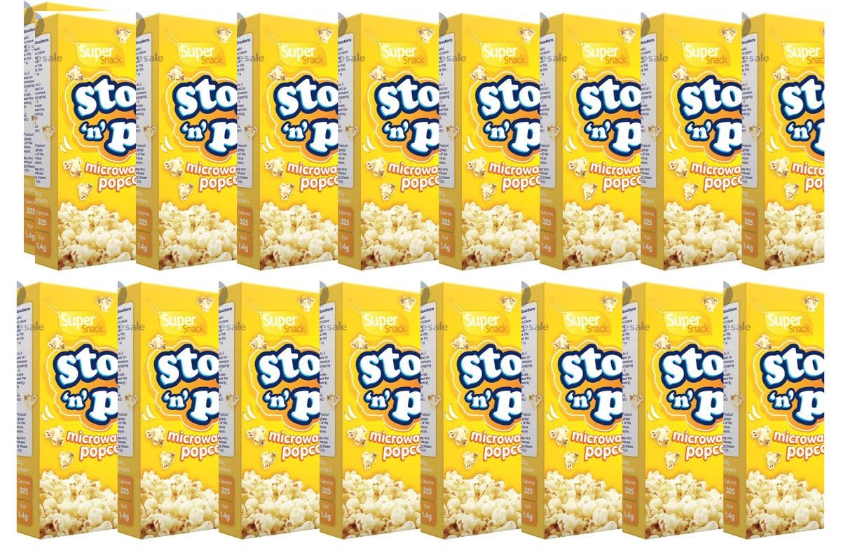 16 Box Stop N Pop Butter flavoure Microwave popcorns Cinema Style microwave Popcorns Movie night butter flavoured popcorns (3 bags in each box total 48pk)