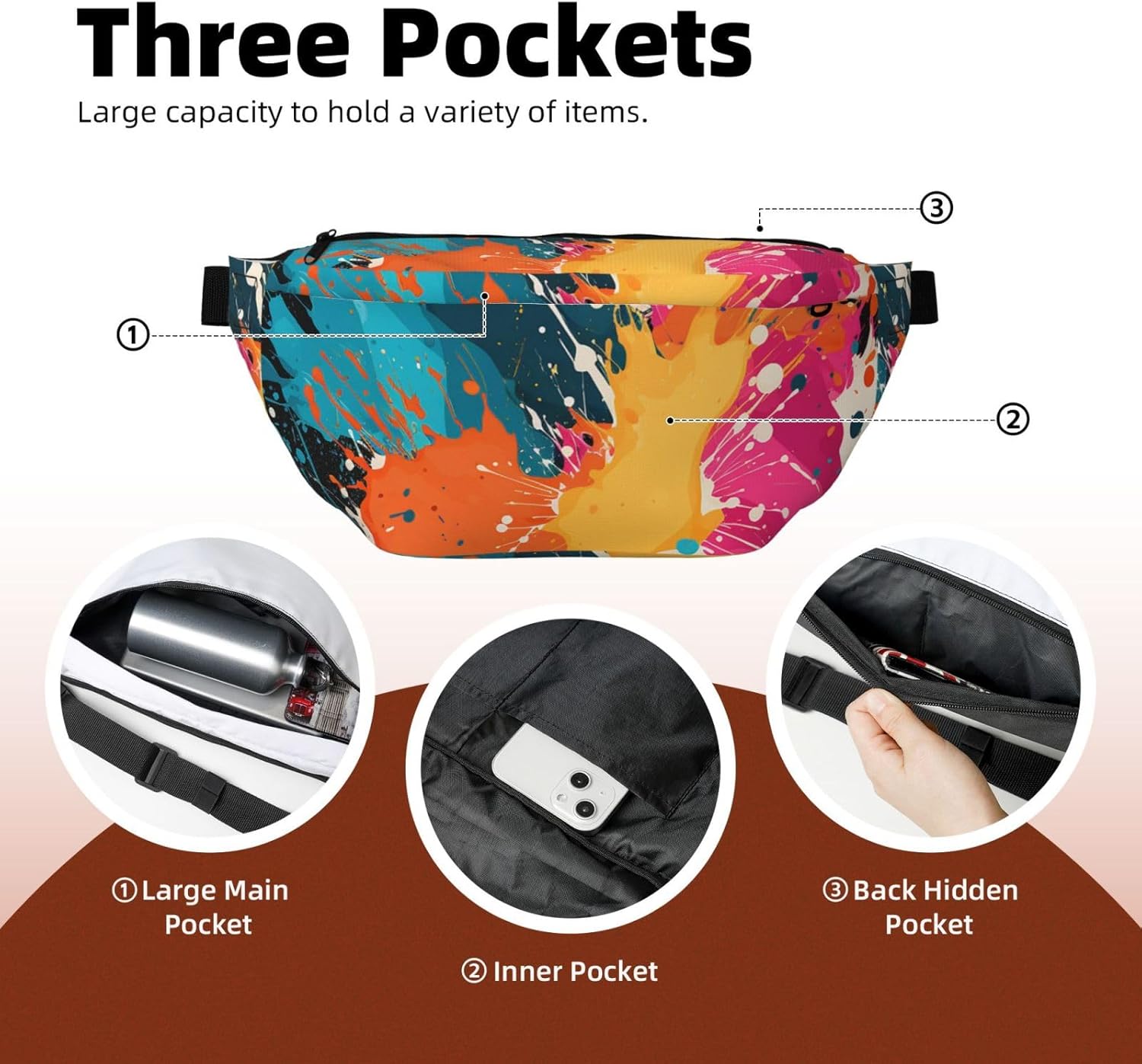 Fanny Pack for Men Women Color Splash Pattern Belt Bag with Adjustable Strap Fashion Waist Bag Waist Pack for Travel