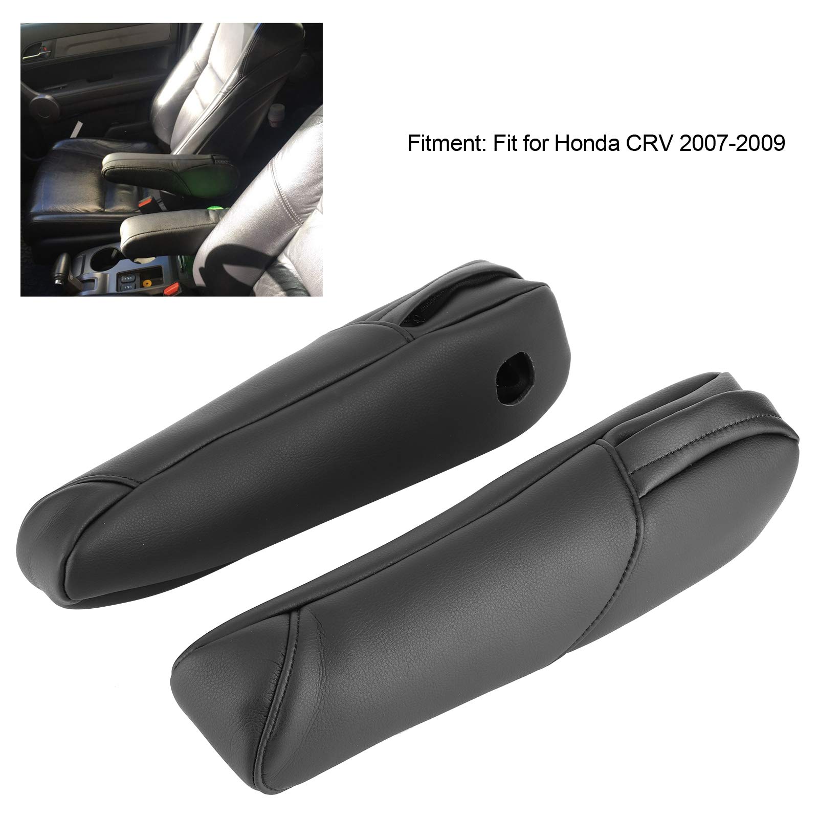 Reposabrazos de asiento embellecedor de cuero de microfibra reposabrazos de asiento manija decoración embellecedor de protección de asiento de coche para CRV 2007 2009(Negro)