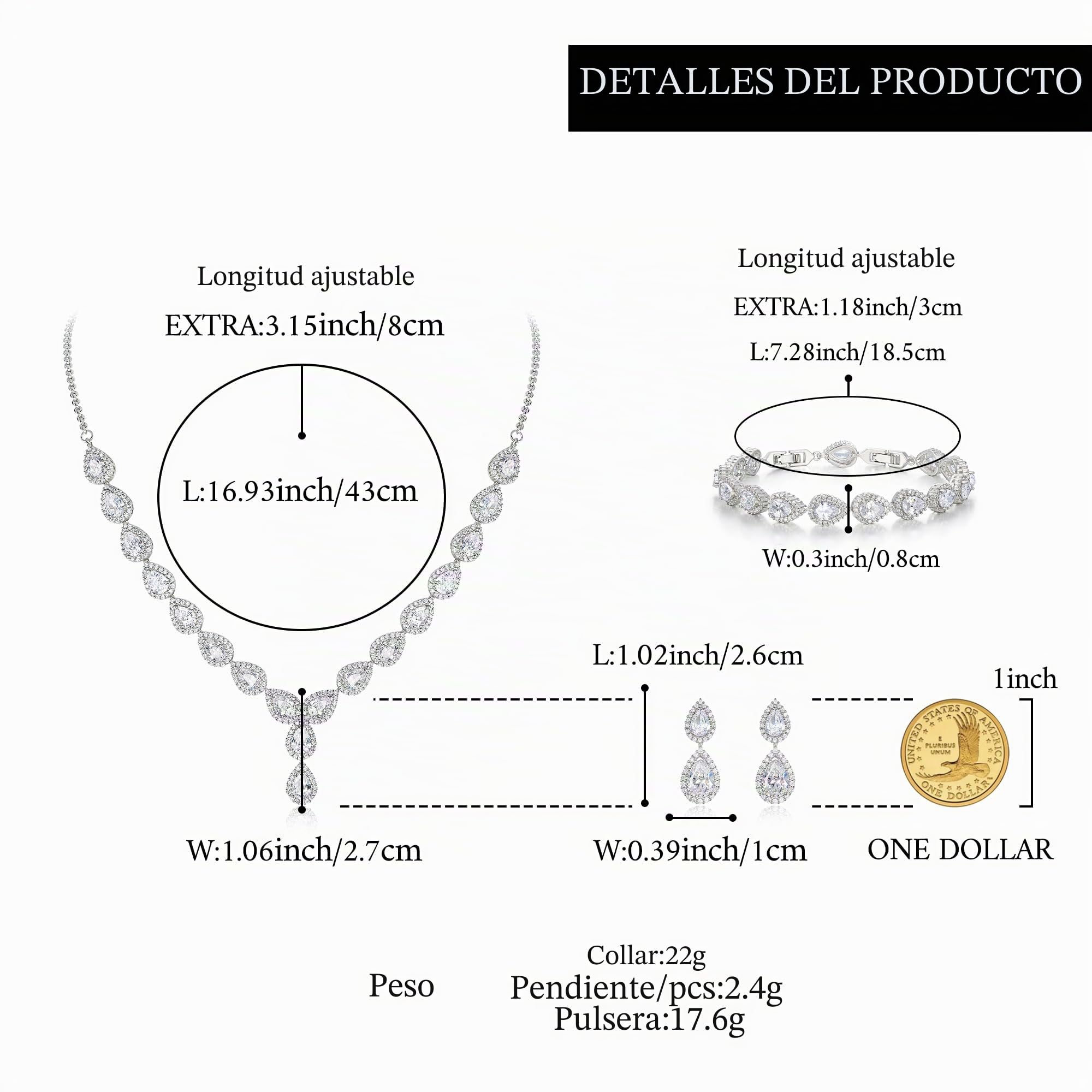 Mujeres Boda Nupcial Gota CZ Infinito Figura 8 Collar en Y Pulsera de Tenis Conjunto de aretes Colgantes