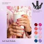 Phoenixy 24 PCS Gel Nail Polish Kit, 21 Couleurs U V Gel Nail Polish Set avec base Glossy Matte Top Coat Printemps Noir Gris Rouge Nail Kit Cadeaux pour les femmes